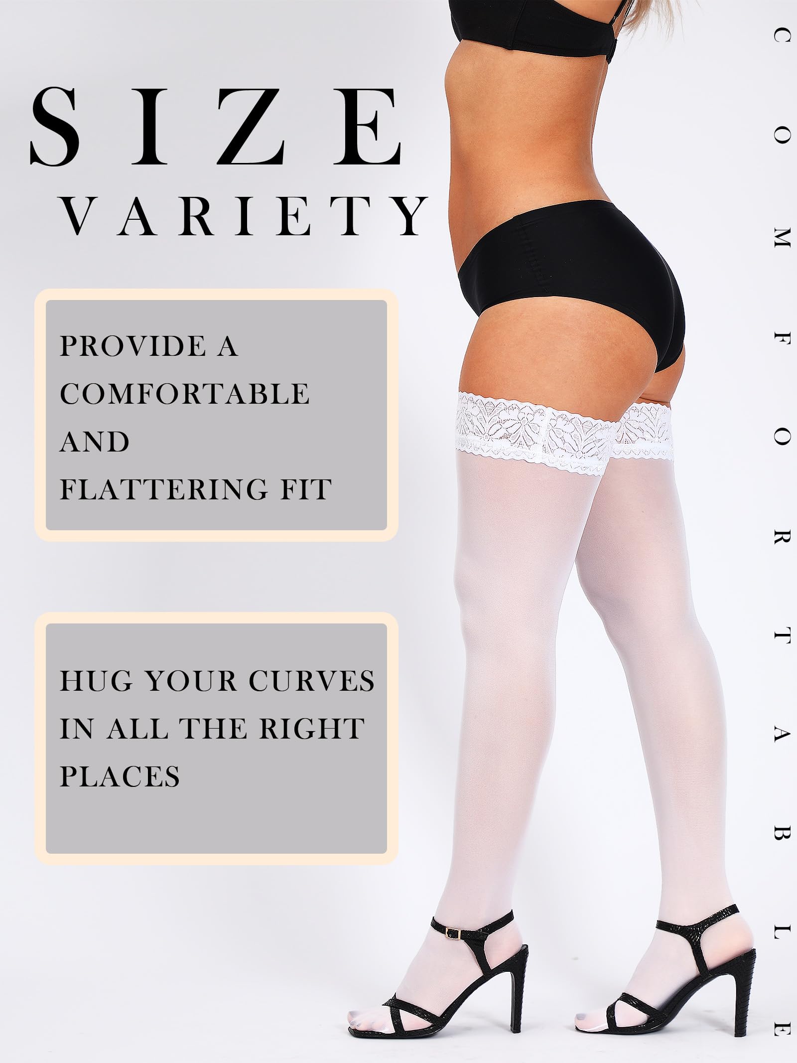SUREPOCH Women's Thigh High Stockings - Semi Sheer Silicone Lace Top Pantyhose (1-2 Pairs) | Comfortable & Sexy Hosiery for Dressing Up, Date Night & Office Wear