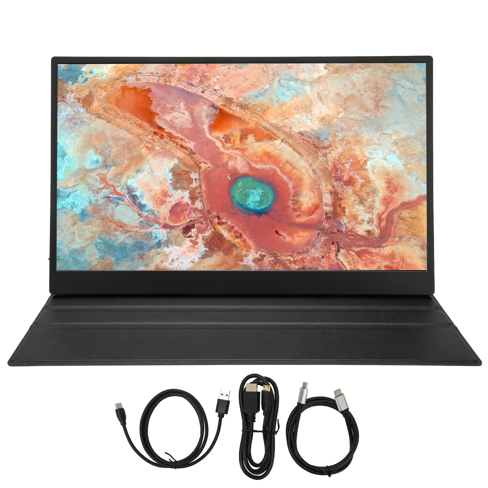 Denash 17.3 Inch Portable Monitor - 1080P FHD HDR USB-C External Screen with PU Leather Cover for Laptop, PC, Mac, PS5 | Perfect for Business Travel, Home Office & Gaming Setup