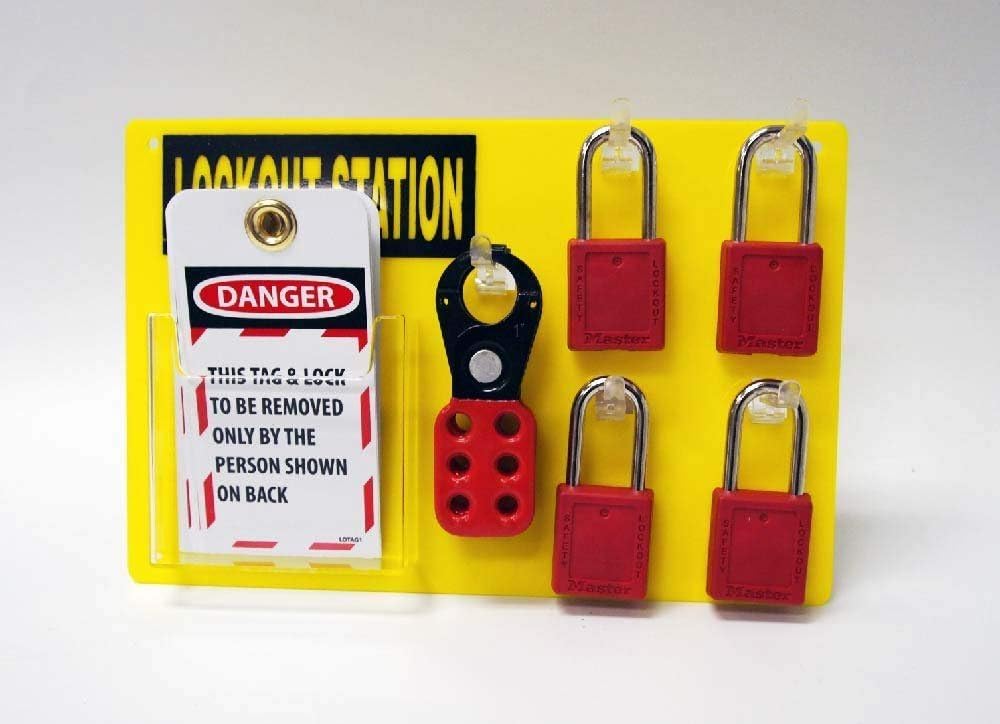 8-Piece NMC LOS4 Lockout Tagout (LOTO) Kit with Padlocks & Safety Tags - OSHA Compliant for Electrical, Machinery & Industrial Equipment Safety