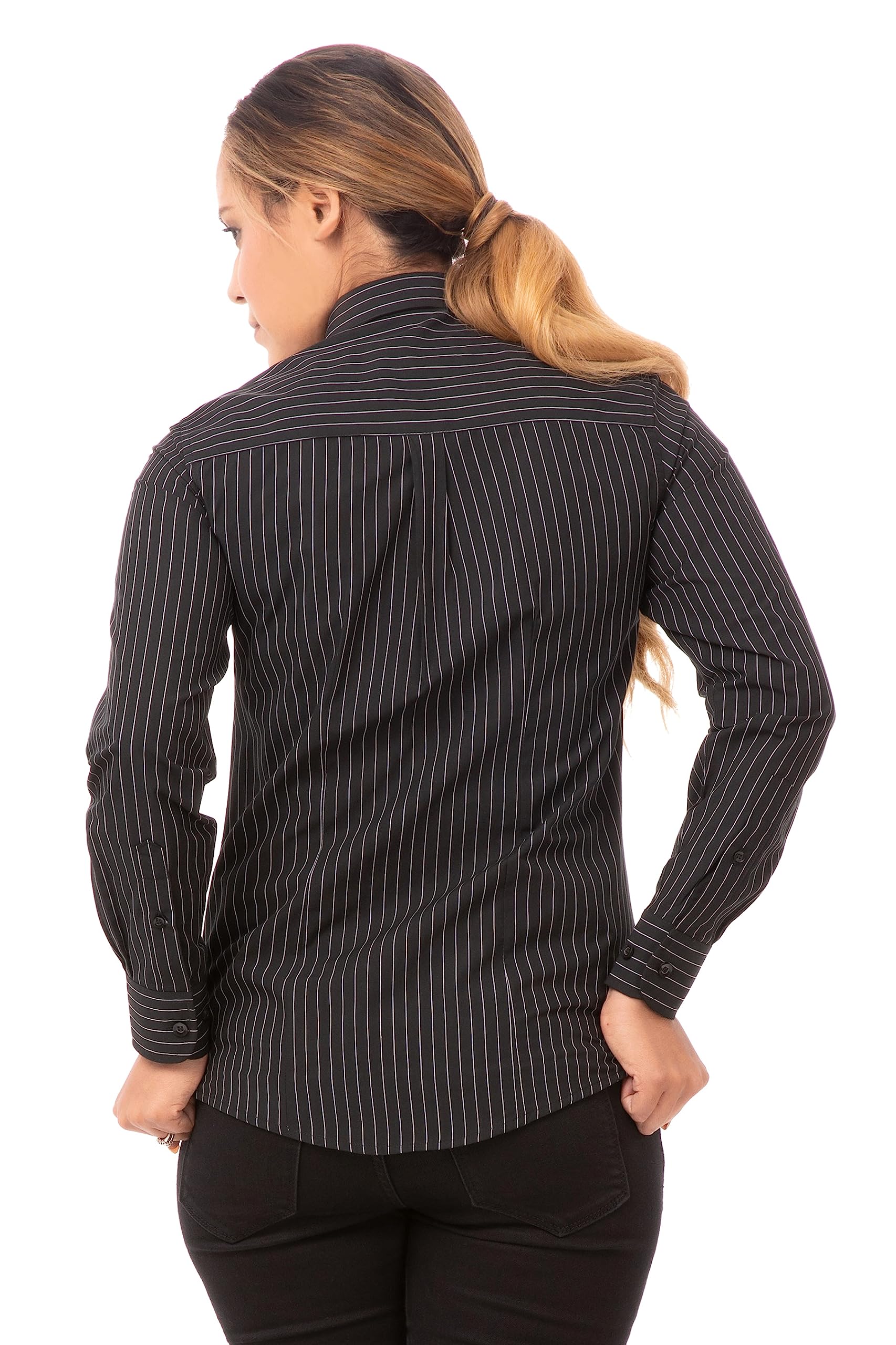 Chef Works Women's Long Sleeve Onyx Black Dress Shirt - Professional Kitchen & Office Wear for Female Chefs & Waitresses