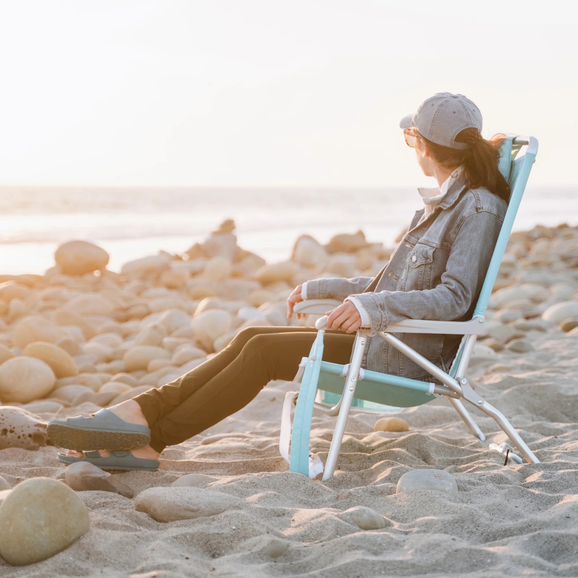 Bi Fold Beach Chair - Lightweight Portable Folding Chair for Outdoor, Camping, Travel & Relaxing at Beach, Park, Pool, or Backyard