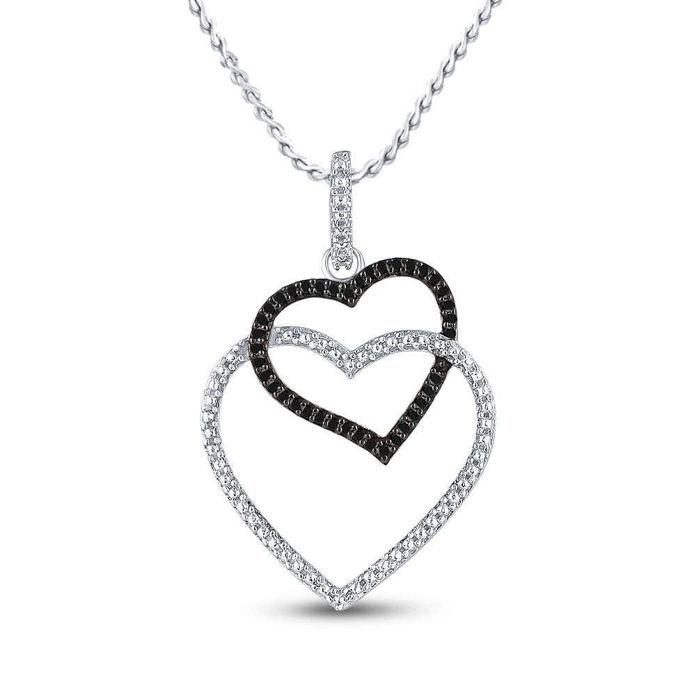 L U DIAMONDS® Sterling Silver Black Diamond Heart Pendant Necklace - 1/8 CTW - Elegant Jewelry Gift for Women, Perfect for Valentine's Day & Anniversary