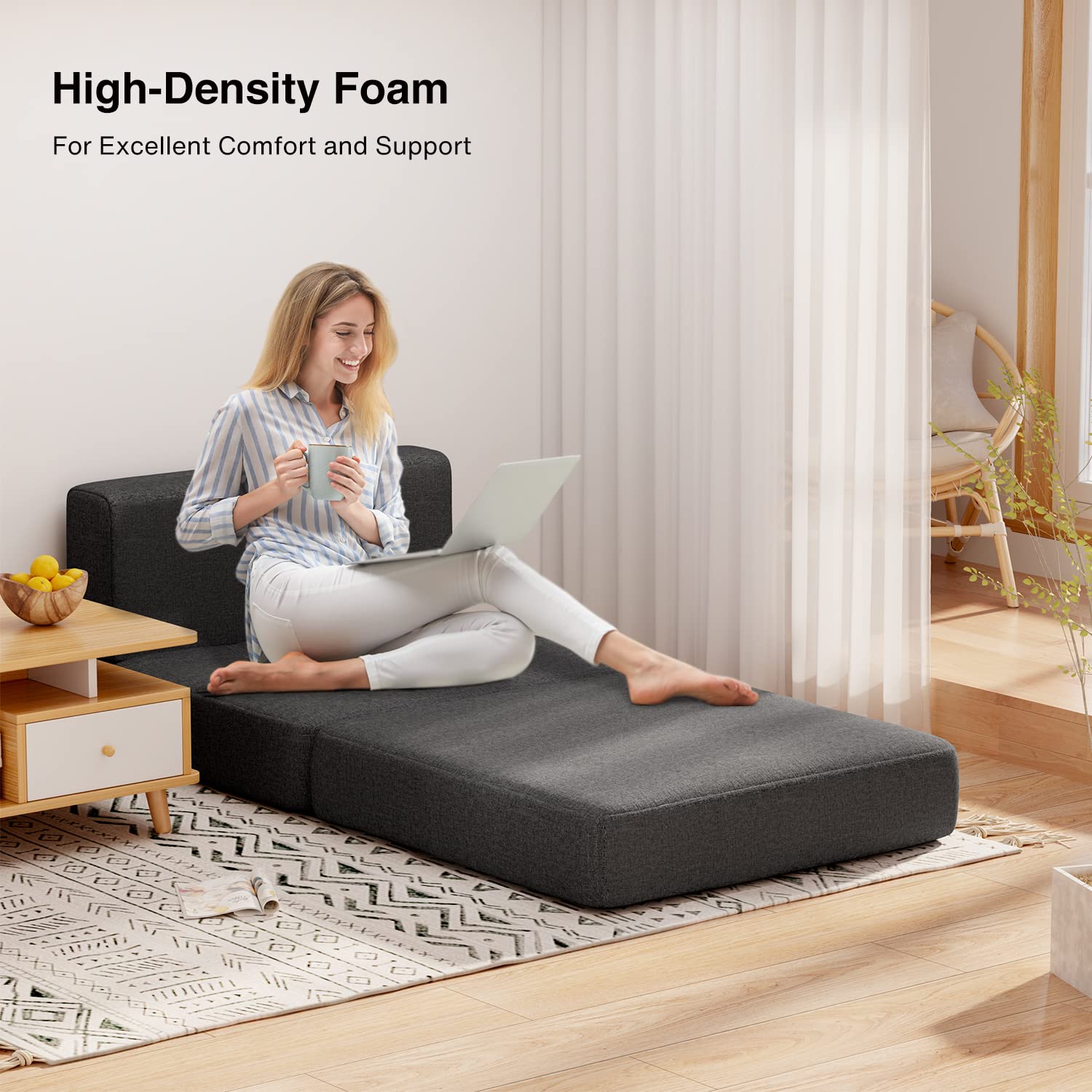 Aiho Convertible Sleeper Sofa Bed with Memory Foam - Modern Linen Fabric Futon Couch with Removable Cover - Space Saving Sofa Bed for Small Apartments, Living Rooms & Lofts - Dark Grey - Perfect for Guest Rooms, Home Offices & Studio Apartments