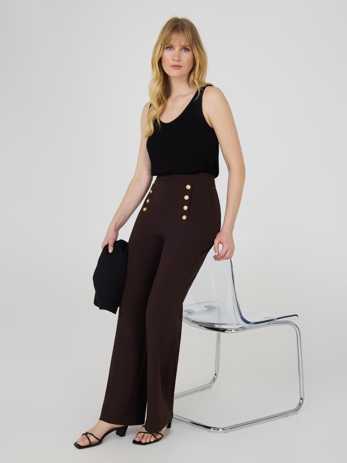 High Waisted Wide Leg Pants for Women - Comfortable Stretchy Palazzo Trousers - Perfect for Office, Travel & Casual Wear
