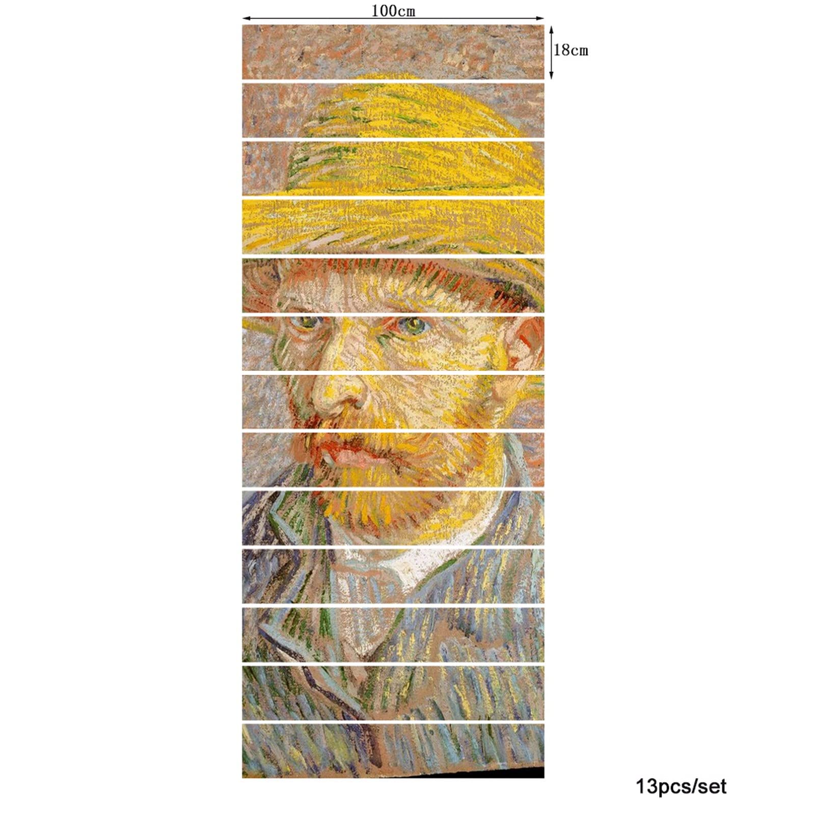 Vincent Van Gogh Self-Portrait with Straw Hat 3D Removable Stair Stickers - 13-Piece Oil Painting Vinyl Decals for Stair Risers, Kitchen Tiles & Wall Murals | Home Decor Art Stickers for Staircase, Bathroom & Living Room