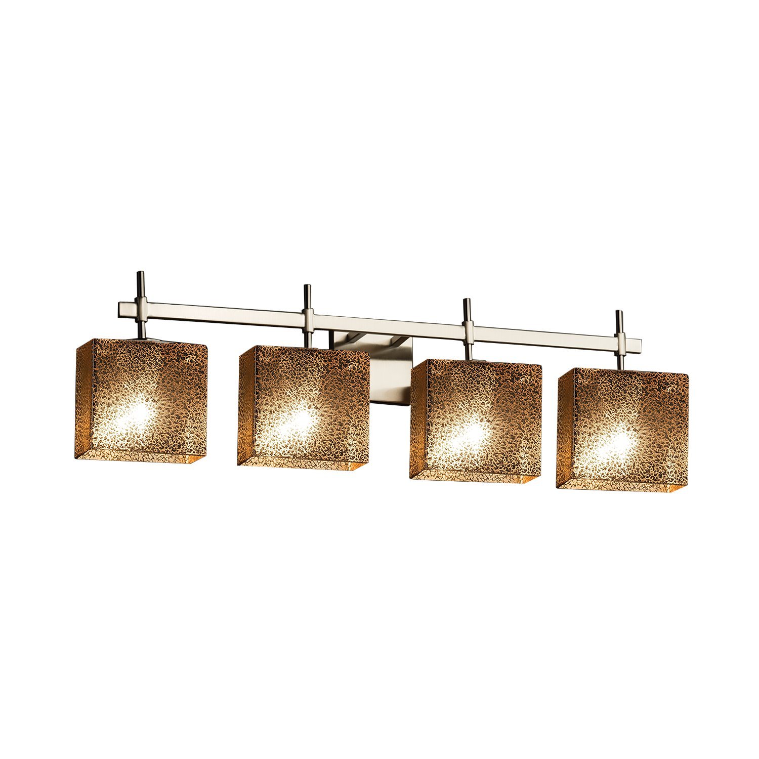Justice Design Group Fusion Union 4-Light Rectangular Bathroom Vanity Light Bar - Brushed Nickel Finish with Mercury Glass Shade for Modern Bathroom Decor | Perfect for Master Bath, Powder Room & Spa Lighting