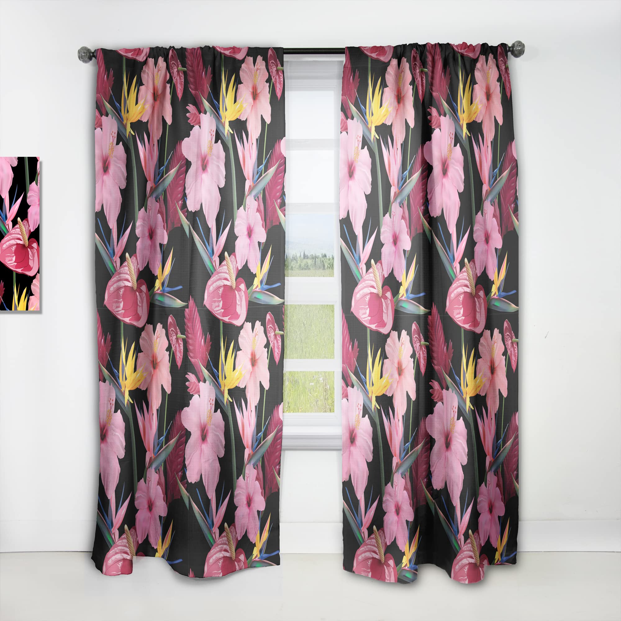 DesignQ Tropical Pink Floral Blackout Curtains - Thermal Insulated Single Panel 52x120 Inches - Elegant Bedroom & Living Room Drapes for Privacy, Light Blocking & Home Decor