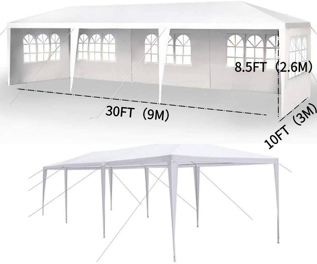 10' x 30' Heavy Duty Outdoor Gazebo Canopy Tent - White with 5 Removable Sidewalls | Commercial Grade Party Wedding Pavilion, Large BBQ Grill Shelter for Backyard, Garden, Camping & Patio Events | Perfect for Outdoor Gatherings, Picnics & Commercial Use