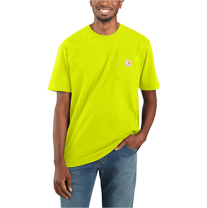 K87 Loose Fit Heavyweight Pocket T-Shirt for Men - Bright Lime Green Casual Tee | Comfortable Cotton Shirt for Everyday Wear, Work & Outdoor Activities