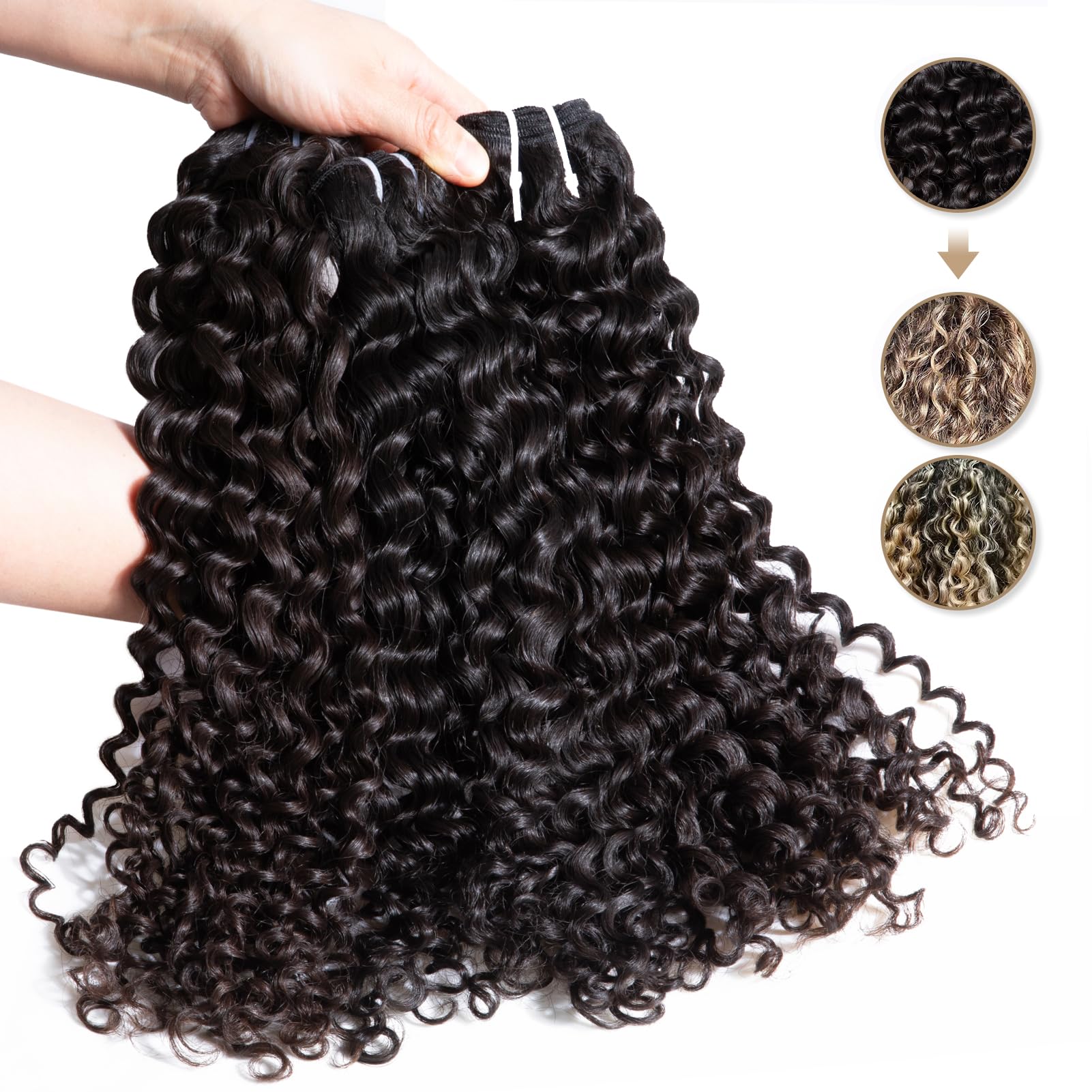 Raw Curly Human Hair Bundles 14 16 18 Inches - 100% Virgin Tight Deep Curly Weave Hair for Sew in Weft | Salon Quality, Dyeable, One Donor Natural Hair | Perfect for Protective Styles, Braids, and Everyday Wear (3 Bundles)