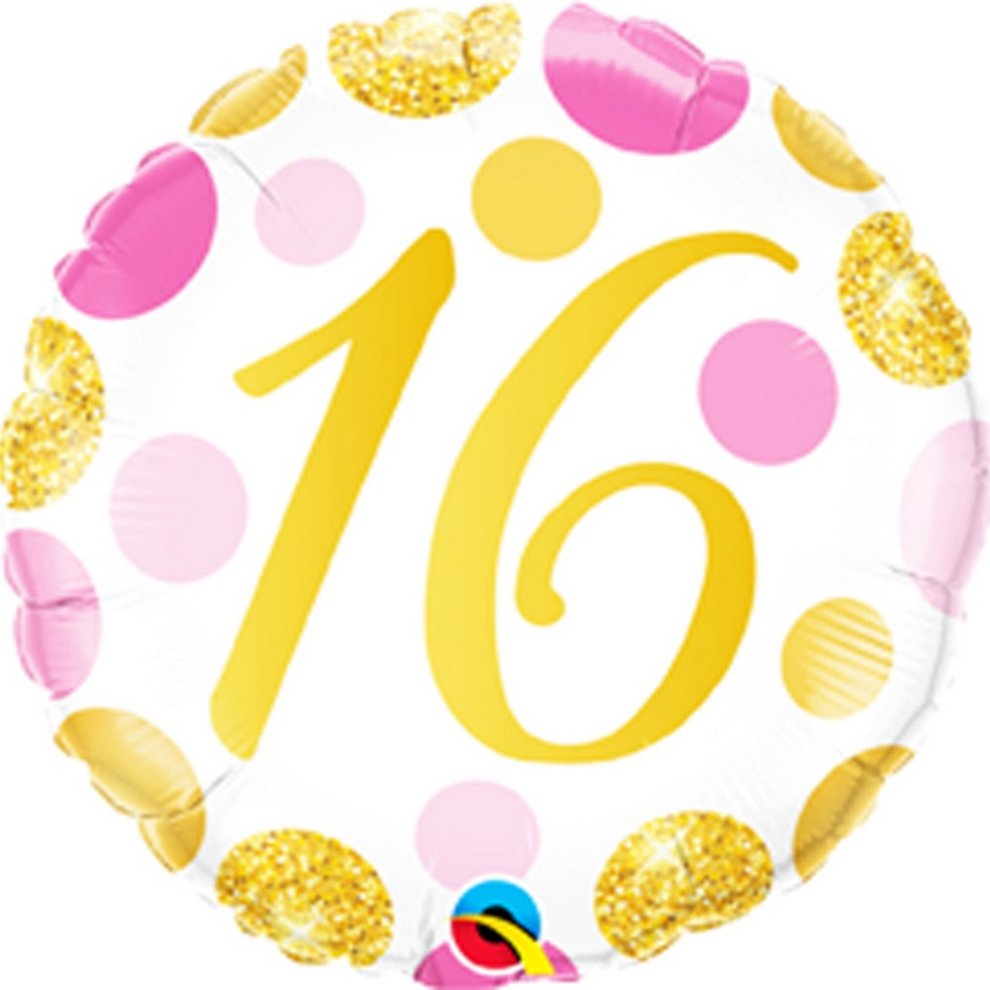 Sweet 16th Birthday Pink & Gold Polka Dot Foil Balloon - 18 Inch Party Decoration for Sweet Sixteen Celebrations, Birthday Parties & Photo Backdrops