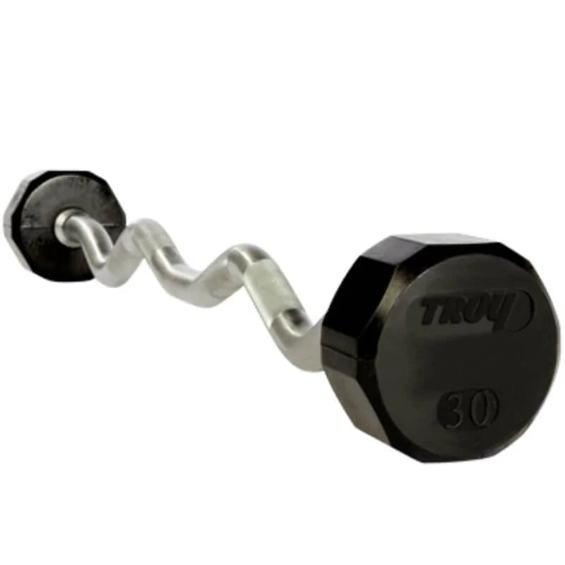 TROY COMMPAC TZBR110 12-Sided Rubber Encased Curl Barbell Set with Horizontal Barbell Rack - Perfect for Home Gym, Strength Training & Weightlifting Workouts