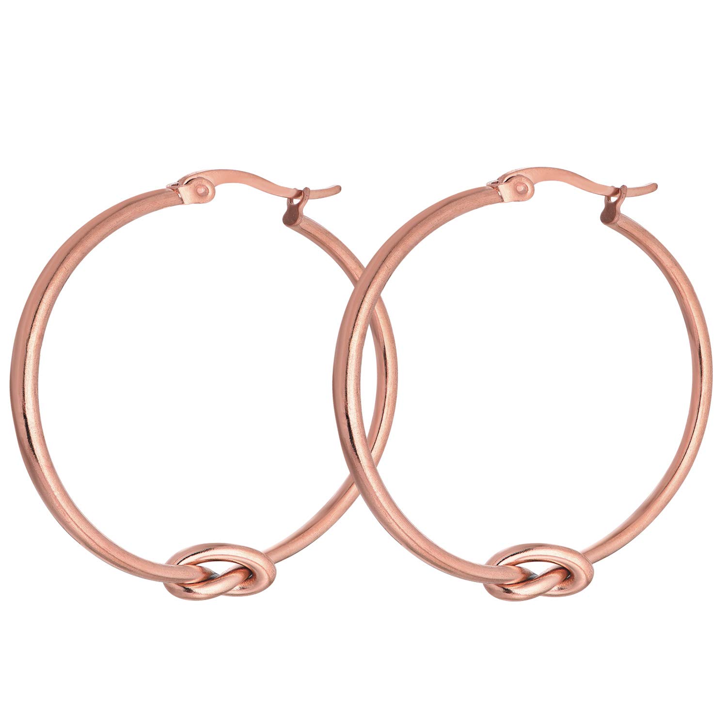 YL Jewelry Gold Hoop Earrings for Women - Stainless Steel Dangle Earrings with Round Knot Design - 25mm 30mm 40mm 50mm Sizes - Perfect for Everyday Wear, Parties & Special Occasions