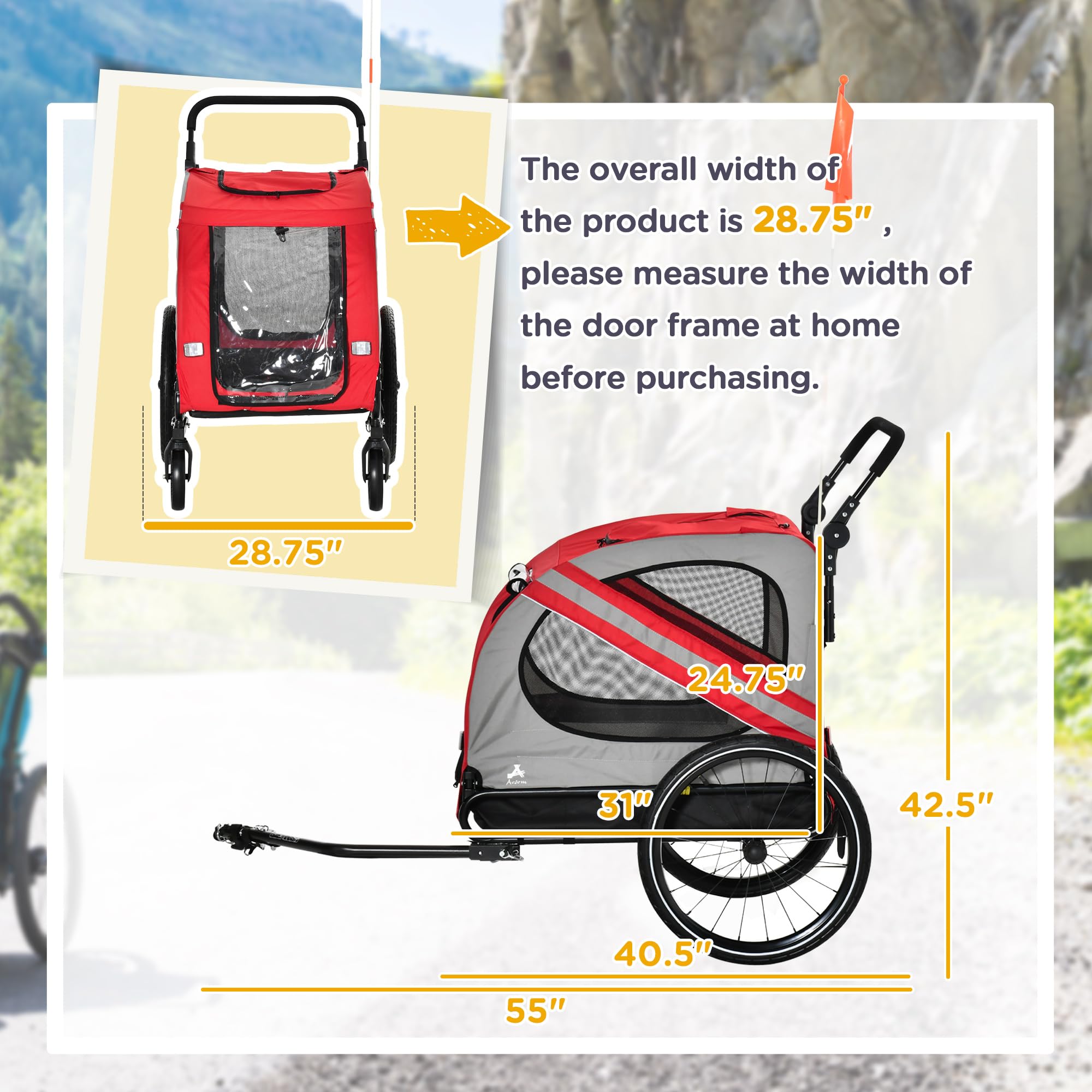 Aosom 2-in-1 Pet Bike Trailer for Small Dogs - Road-Visible Bicycle Stroller & Weatherproof Bike Wagon with Sidecar Attachment - Perfect for Cycling Adventures, Dog Park Trips & Outdoor Activities