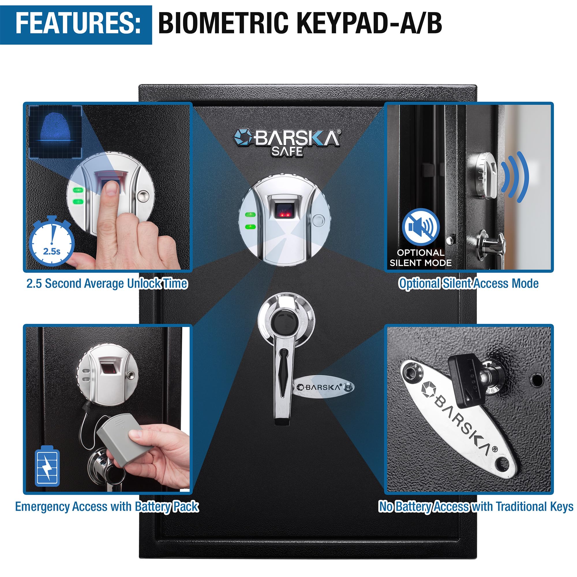 Barska Biometric Fingerprint Security Safe Box for Handgun, Documents & Money - Deluxe Home & Office Safe for Firearms, Jewelry & Valuables | Quick Access & Secure Storage