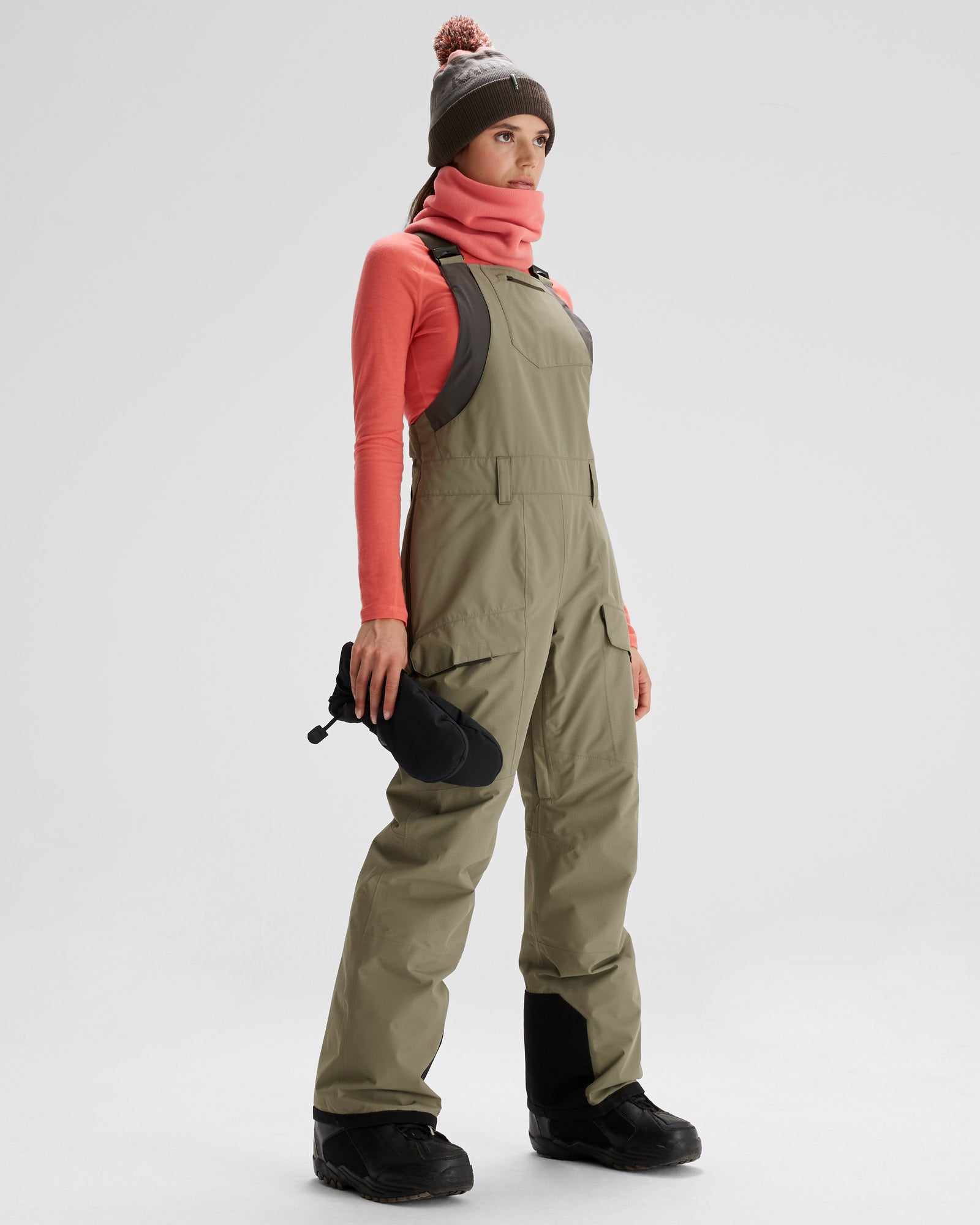 PWDR Days Women's 2-Layer Insulated Waterproof Bib Snow Pants for Skiing & Winter Outdoor Activities - Beech Color