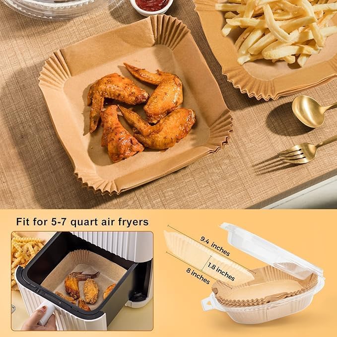Zombula Air Fryer Liners - 8 Inch XL Large Disposable Parchment Paper Sheets (100Pcs) for Air Fryer Cooking | Perfect for Chicken Wings, French Fries & Healthy Snacks