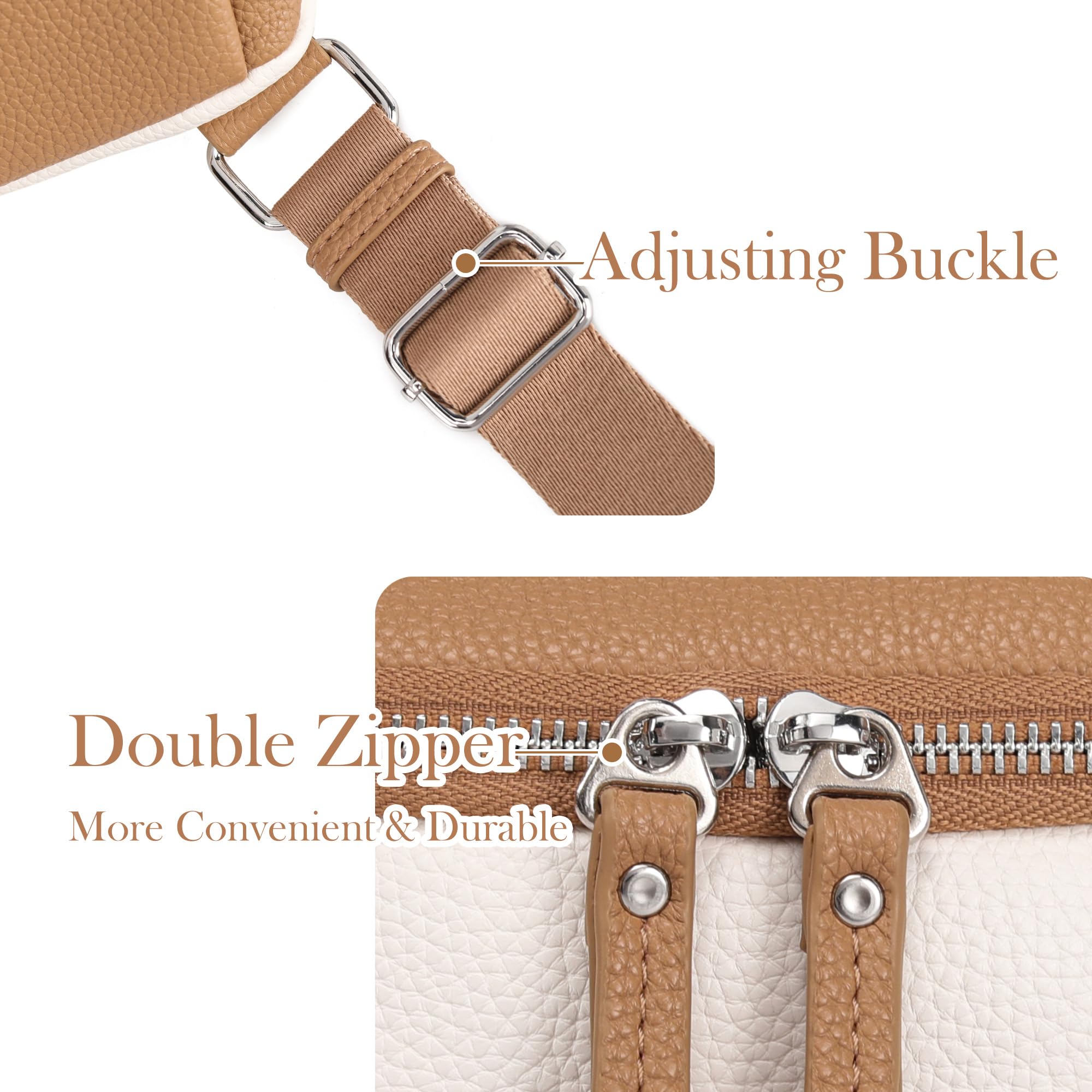 Haytijoe Plus Size Fanny Pack for Women - Fashion Waist Pack, Crossbody Bag & Belt Bag - Adjustable Travel Bum Bag (White/Brown) - Perfect for Hiking, Concerts & Daily Use