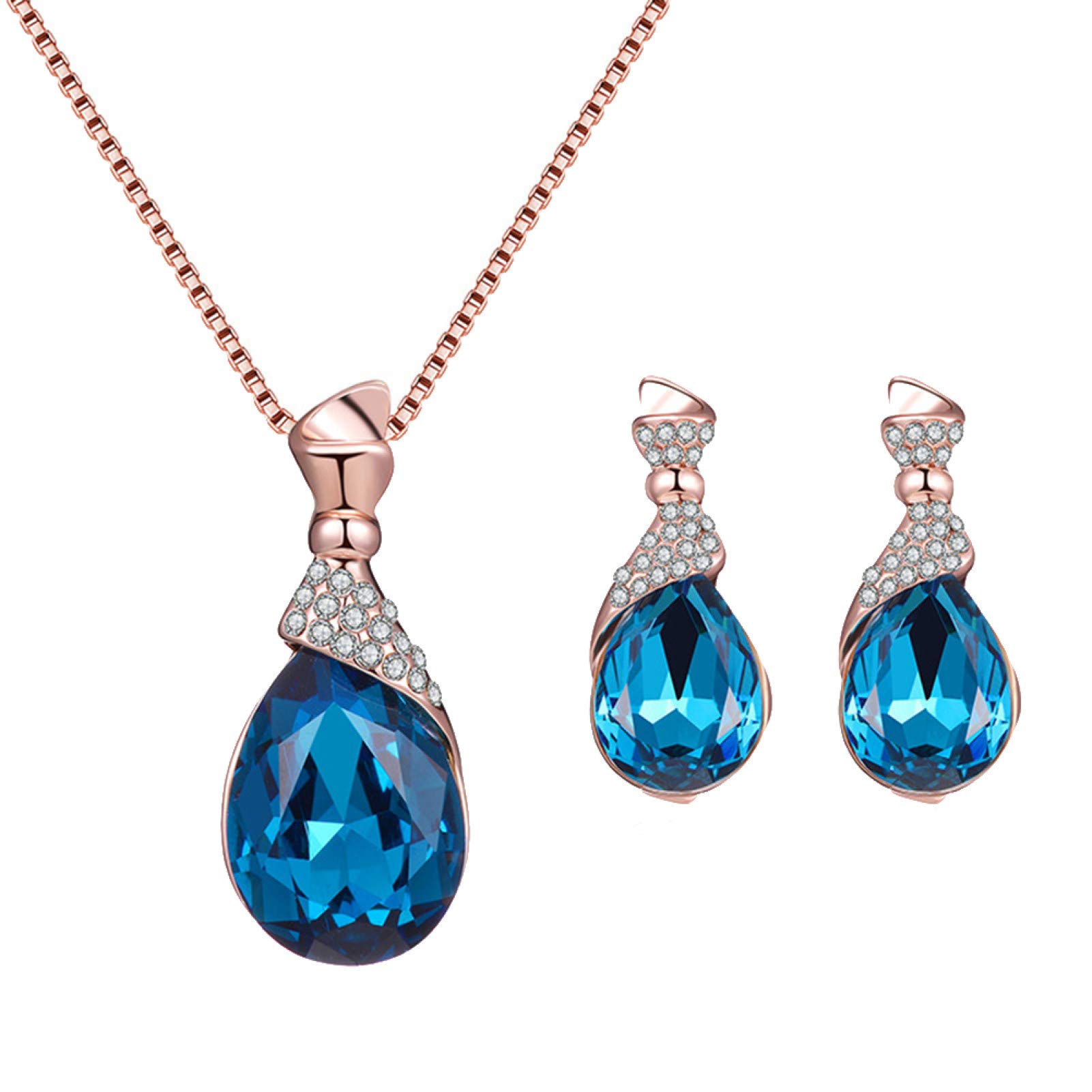 Hislaves Women's Jewelry Set - Elegant Water Drop Rhinestone Pendant Necklace & Stud Earrings Set for Party, Wedding & Evening Wear | Perfect Gift for Her