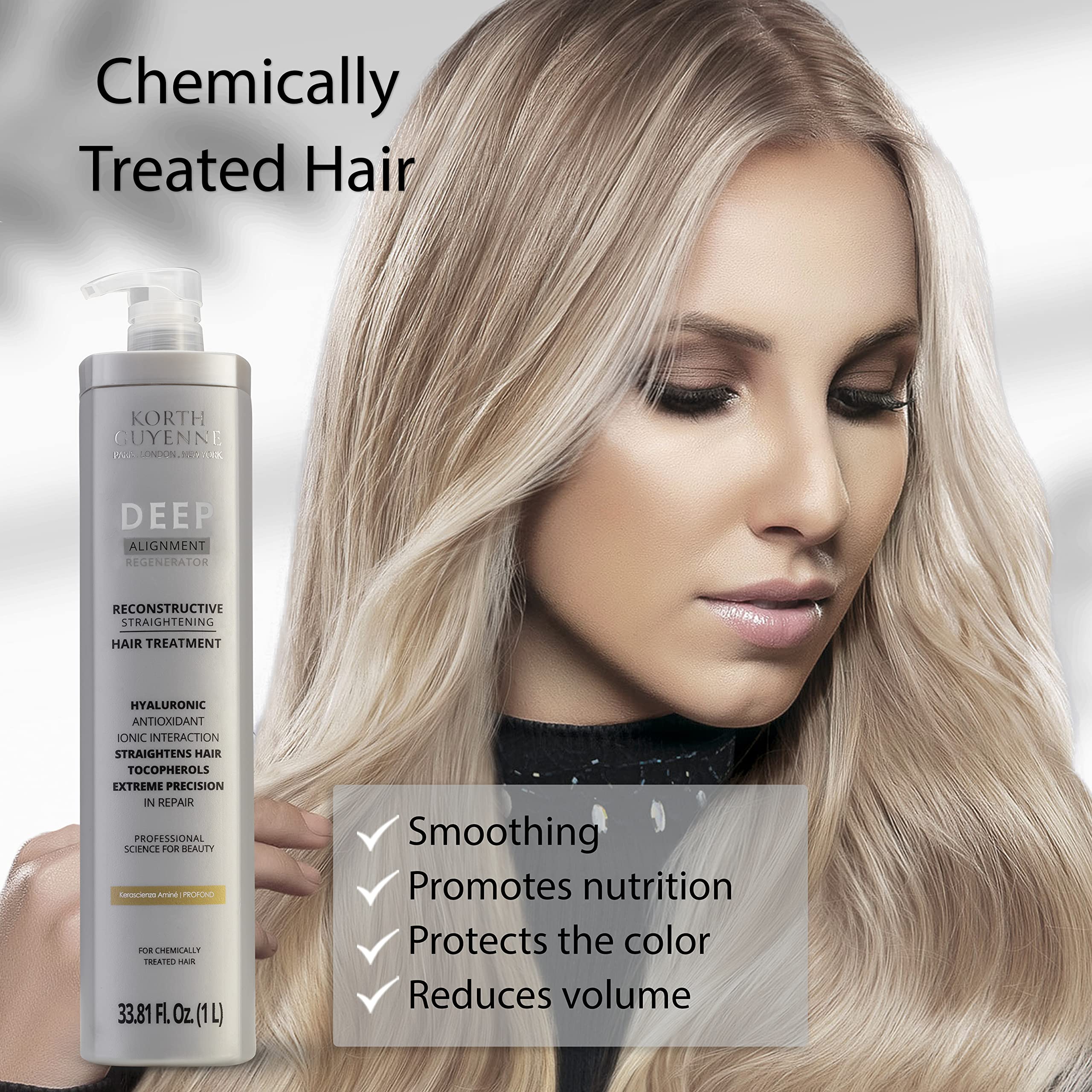 Korth Guyenne Deep Alignment Regenerator System - Smoothing Hair Treatment for Damaged Hair (1L/33.81 fl.oz) - Professional Salon Quality at Home, Perfect for Frizz Control & Heat Protection