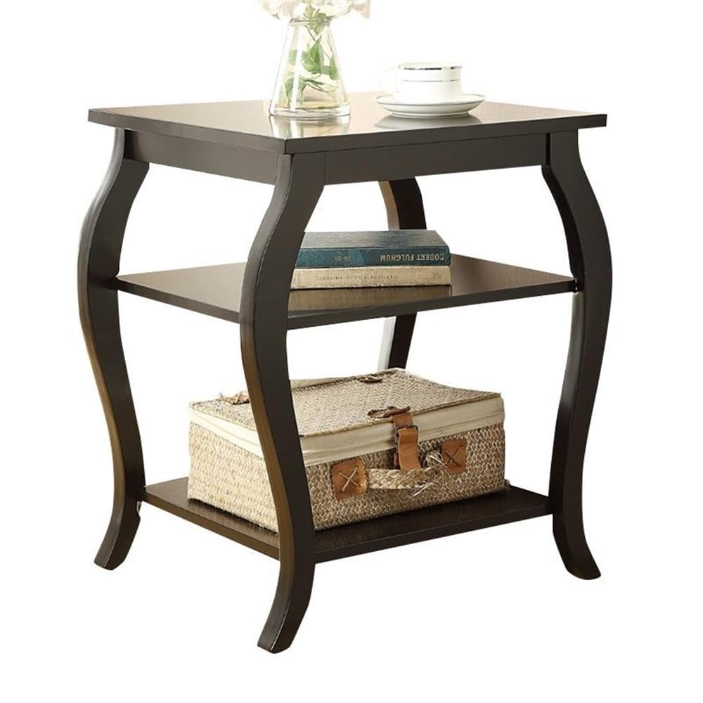 BOWERY HILL Mid Century Modern 2-Shelf Wood End Table - Black Nightstand for Bedroom, Living Room & Office - Solid Wood Side Table with Storage Space