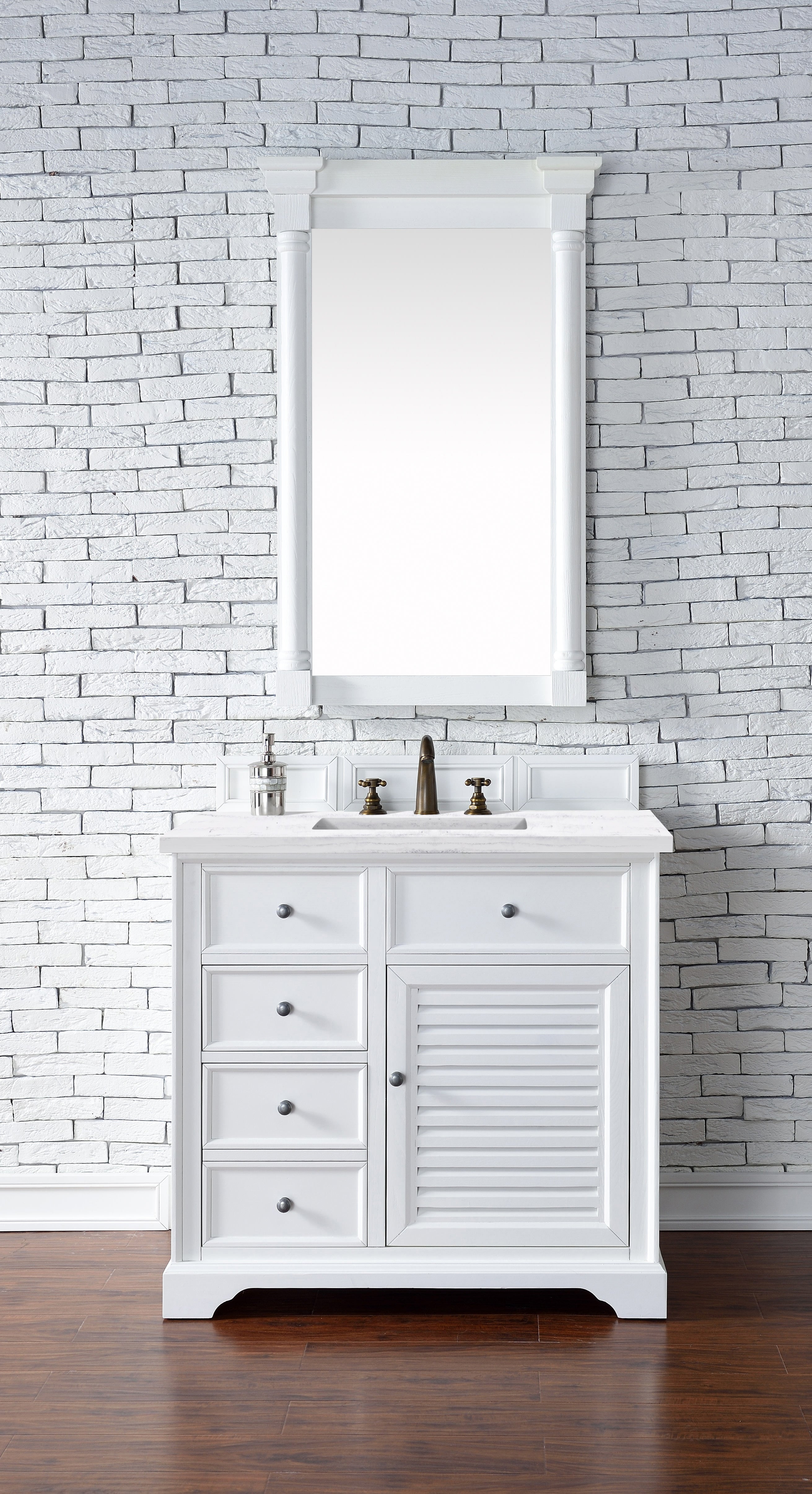 Savannah 36-Inch Bright White Bathroom Vanity with 3CM Arctic Fall Solid Surface Top - Perfect for Modern Master Bath & Powder Room Remodels