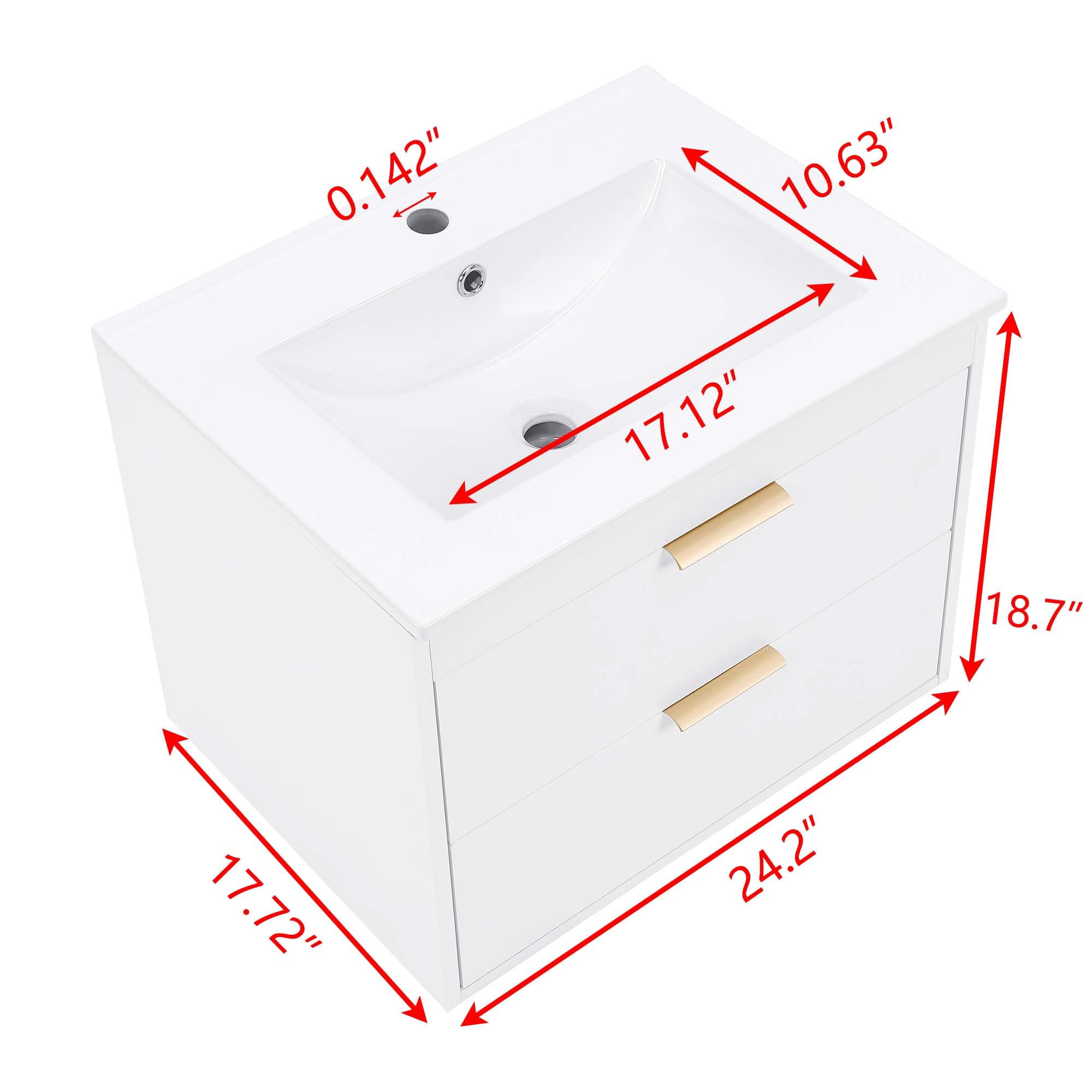 Polibi 24 Inch Floating Wall-Mounted Bathroom Vanity with Integrated Top Sink - White Modern Bathroom Storage Cabinet with 2 Drawers - Perfect for Small Bathrooms, Powder Rooms & Space-Saving Home Decor