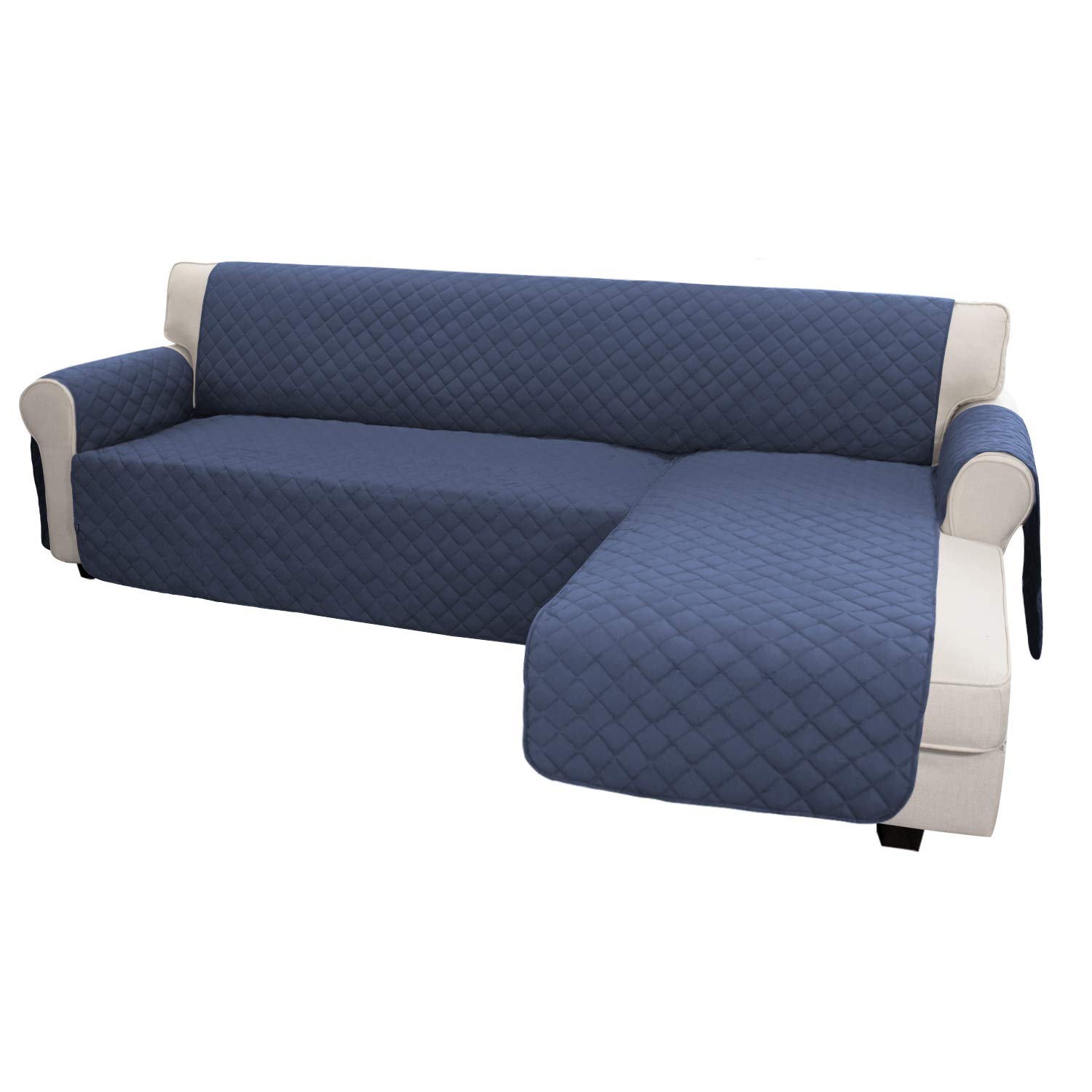 Reversible L-Shaped Sofa Slipcover - Dark Blue Sectional Couch Cover with Chaise Lounge, Pet-Friendly Furniture Protector for Dogs & Cats (Large Size) - Perfect for Living Room, Family Room & Home Theater Seating