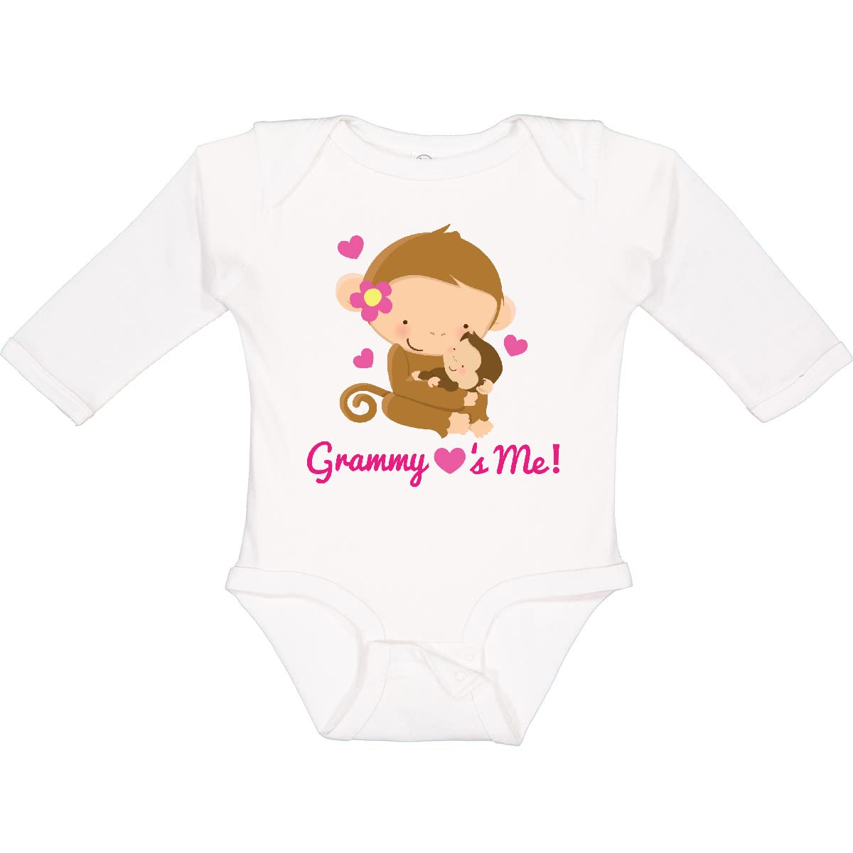 Inktastic Grammy Loves Me Monkey Print Baby Long Sleeve Bodysuit - Cute Animal Outfit for Infants & Toddlers - Perfect for Family Photos, Playdates & Special Occasions