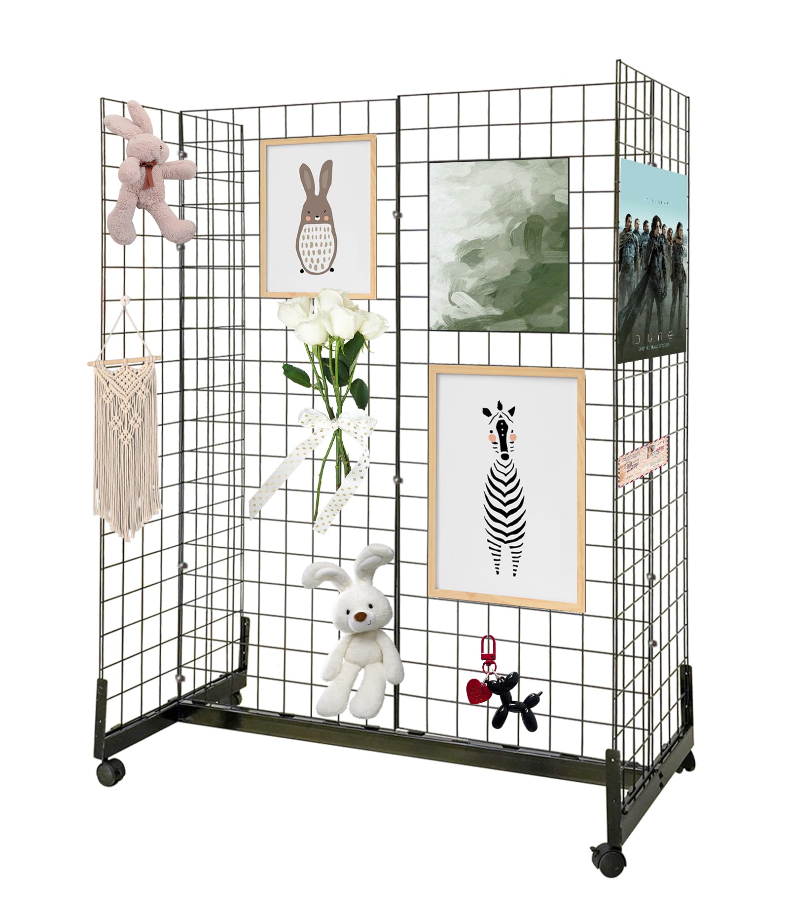 5' x 2' Metal Grid Wall Shelf Display Stand with Rolling Base - Detachable Gridwall Panels for Retail Store, Boutique & Trade Show Displays - Perfect for Clothing, Jewelry & Accessories Organization