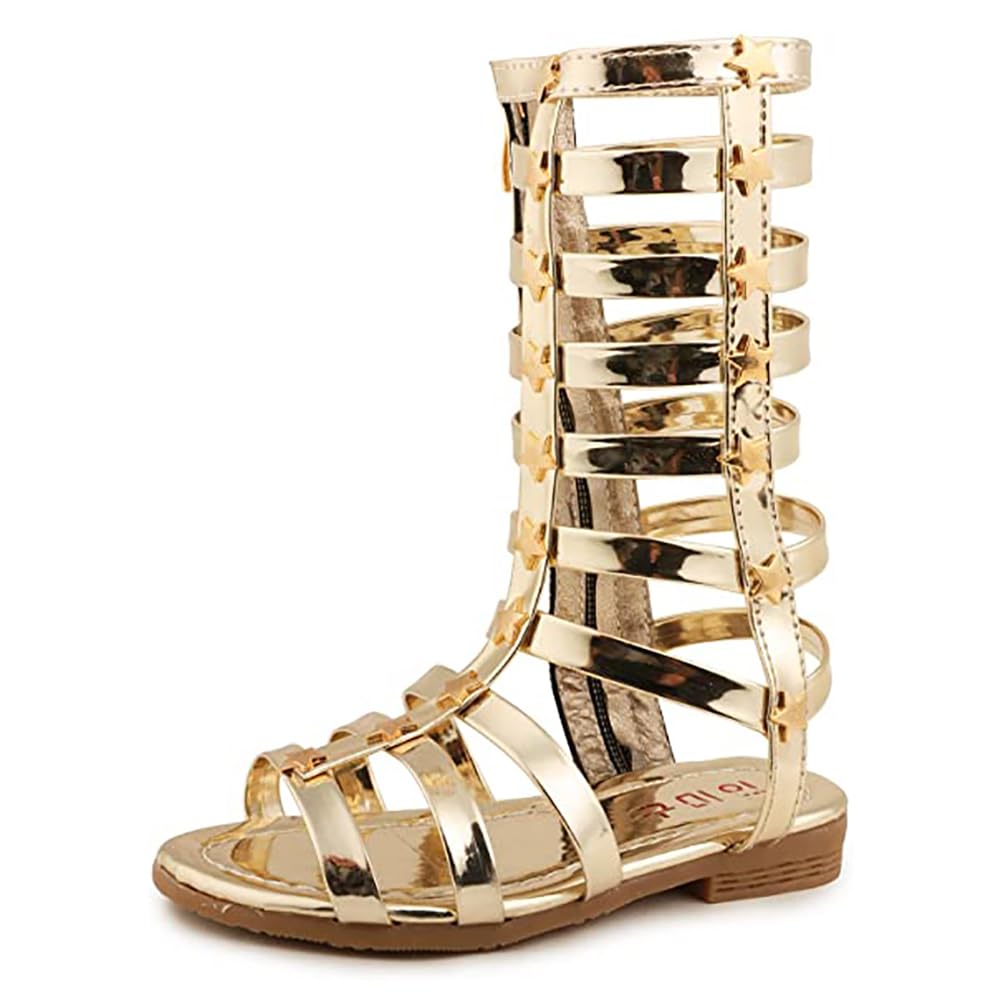 Girls Rivet Gladiator Sandals - Summer Princess Dress Shoes with Strappy Flats & Zip Up Boots - Perfect for Outdoor Play, Dress-Up Parties & Casual Wear