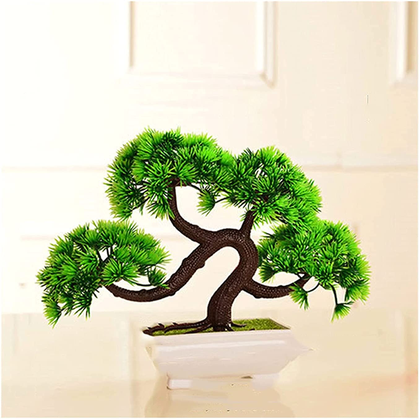 7 Inch Artificial Bonsai Tree - Fake Mini Potted Pine Plant for Home Office Decoration, Desk Decor, Window Sill Display & Zen Garden Accessories