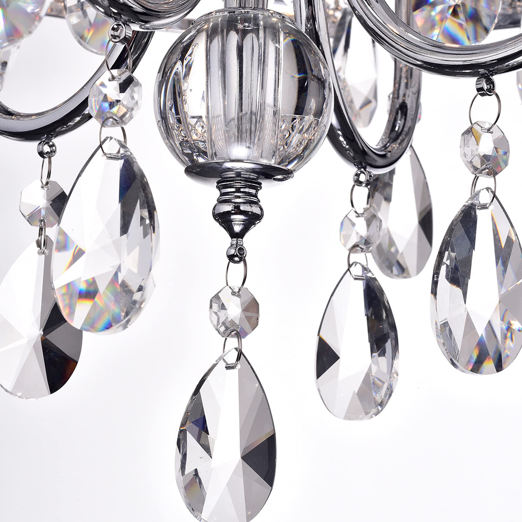Edvivi Marya 4-Light Chrome Round Crystal Chandelier Ceiling Light Fixture with Beaded Drum Shade - Elegant Dining Room & Bedroom Lighting for Modern Homes