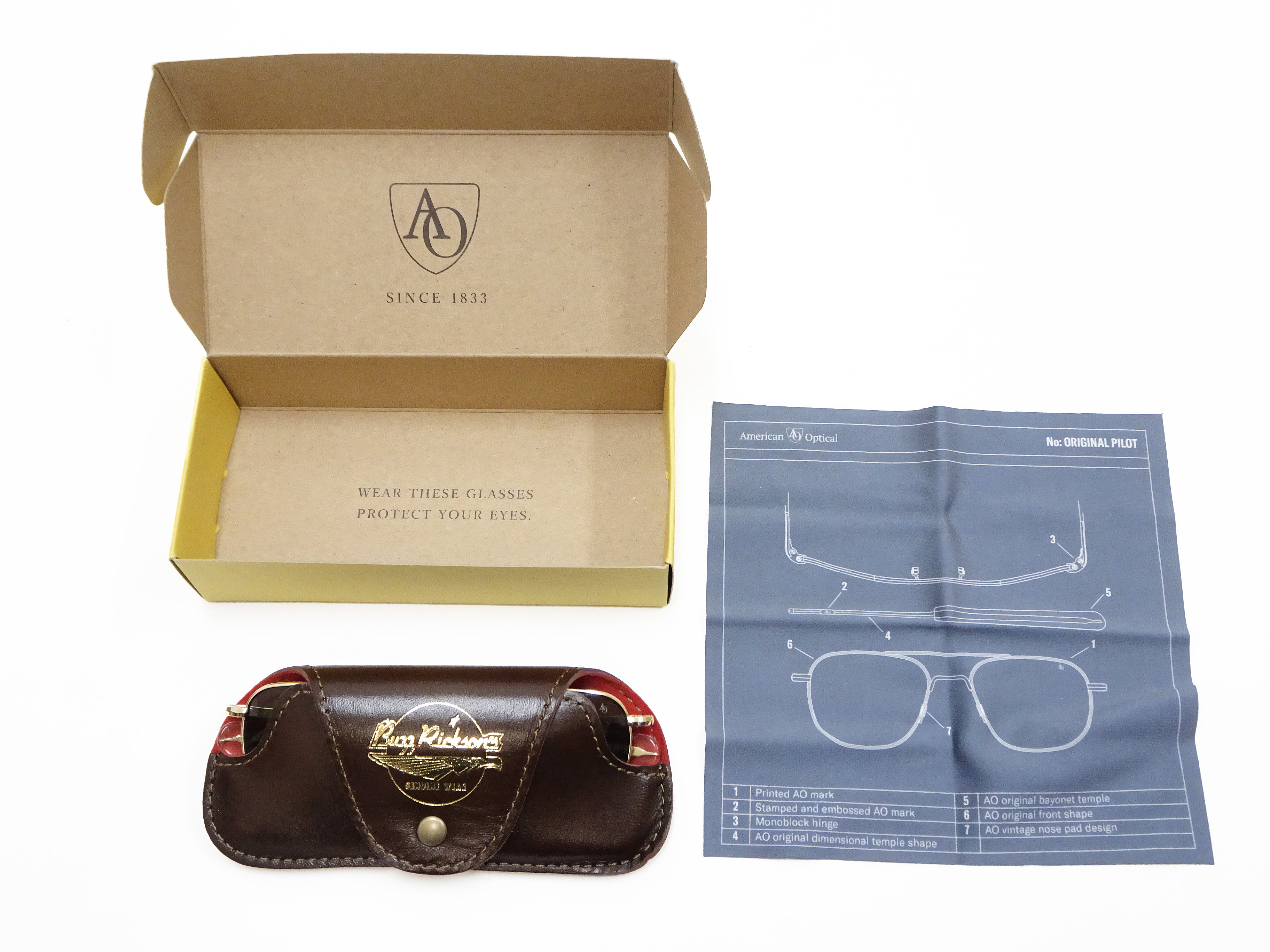 Buzz Rickson FG-58 Pilot Sunglasses for Men - Authentic American Optical Flight Goggles 1958 Reproduction (BR02753) - Perfect for Aviation Enthusiasts & Vintage Style Lovers