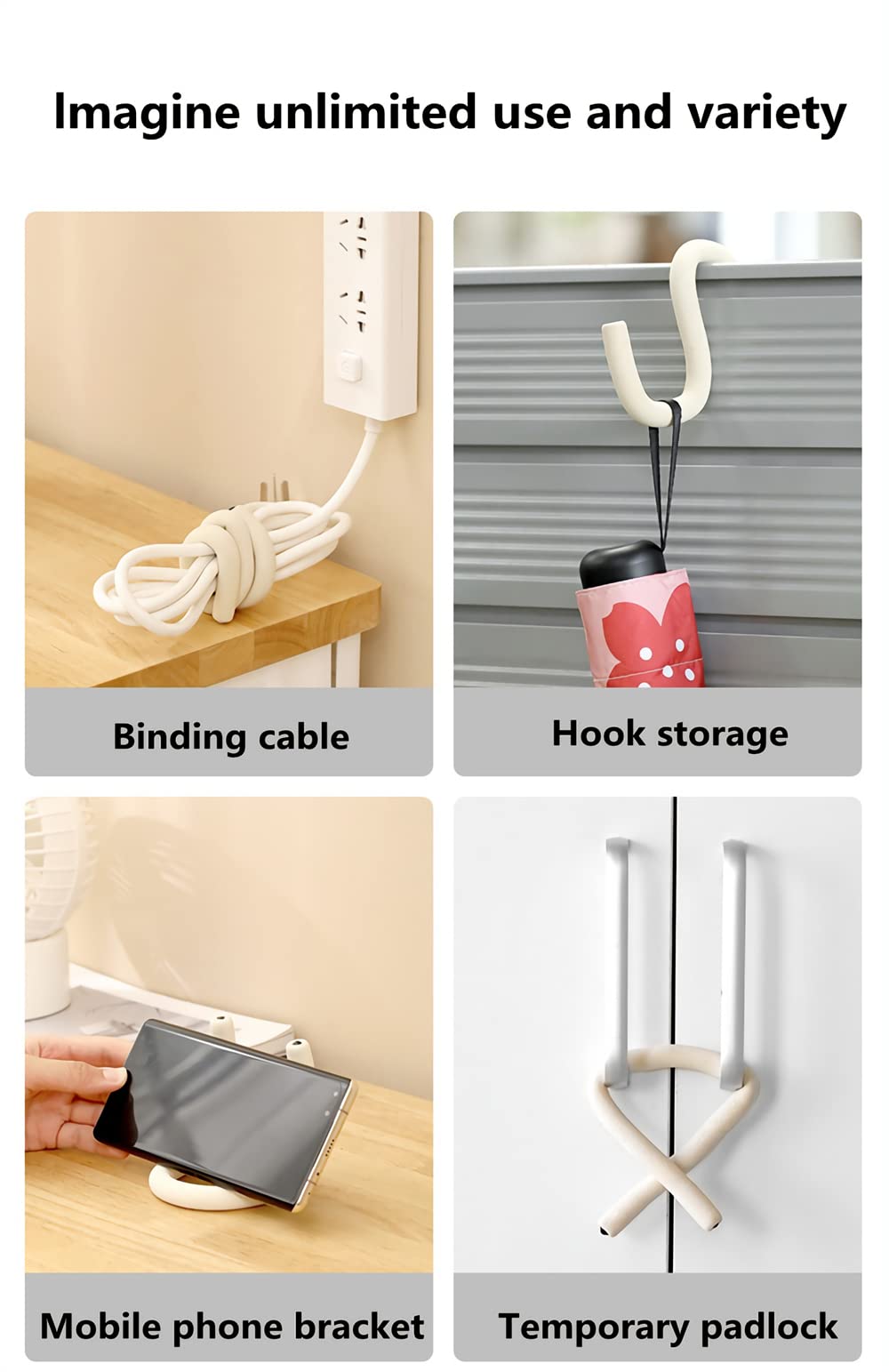 4-Pack Multi-Function Adjustable Hooks - DIY Wall Mount Towel Rack, Car Organizer, Hat Holder, Phone Stand & Drying Rack - Bendable Home Storage Solution for Bathroom, Kitchen, Office & Closet Organization