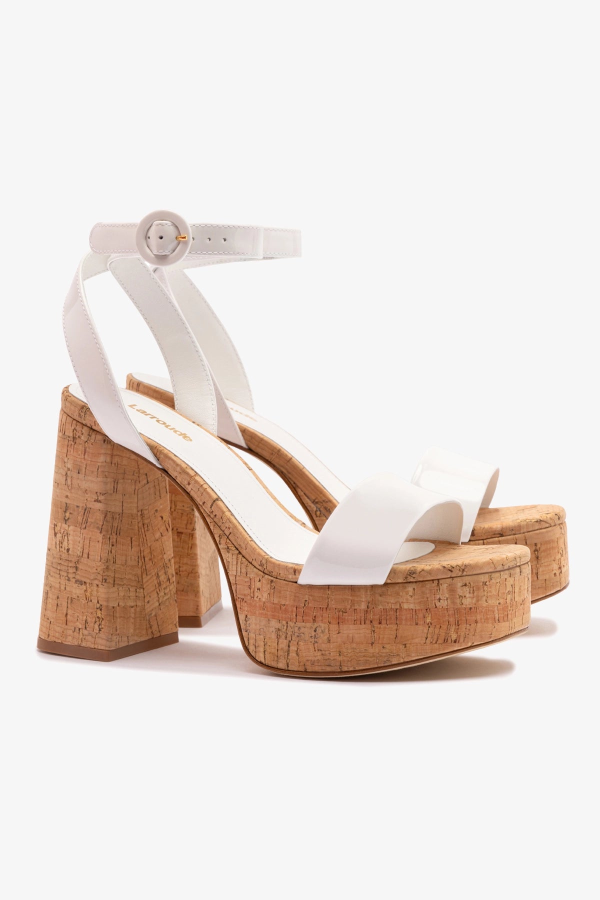 White Patent Leather & Natural Cork Dolly Sandal - Comfortable Women's Wedge Sandals for Summer, Beach, and Casual Outings
