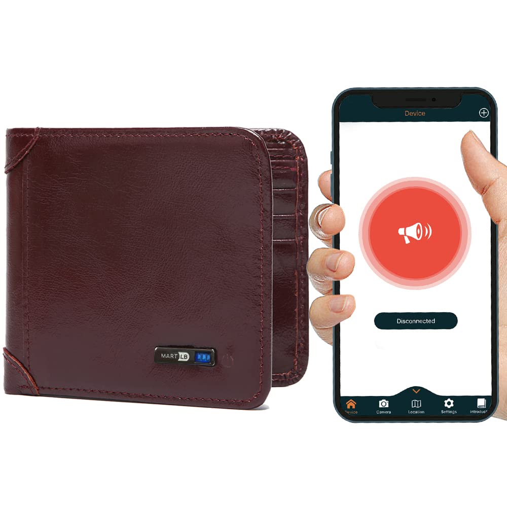 Smart Wallet with Anti-Lost GPS Tracker - Genuine Cowhide Leather Bifold Men's Wallet (Red) | Perfect for Travel, Business & Everyday Use
