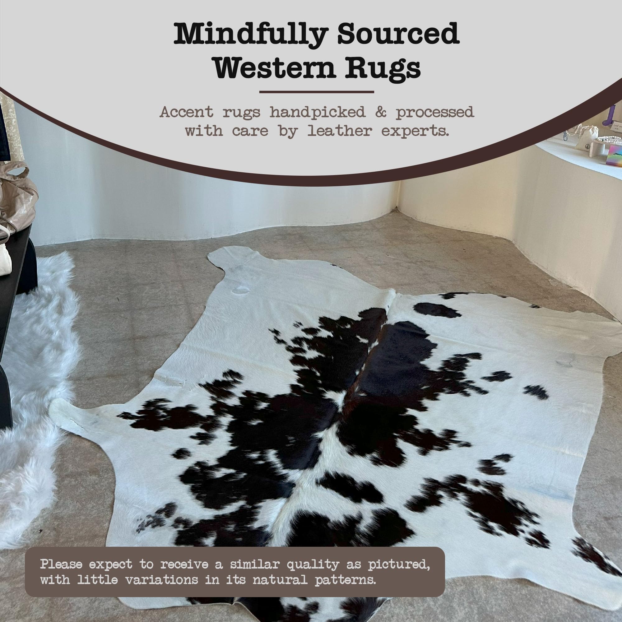 Authentic Black and White Cowhide Rug - Natural Cowhide Rug for Living Room & Bedroom Decor - Rustic Home Decor Rug - Chromatic Cowhide Collection - Perfect for Boho, Farmhouse, and Modern Interior Design Styles