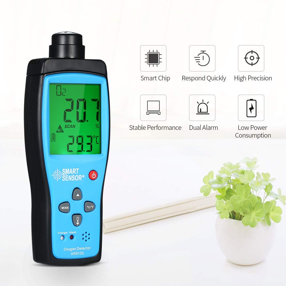 Konnon Portable Oxygen Meter - Handheld O2 Analyzer with Temperature Sensor | Air Quality Monitor for Home, Travel & Outdoor Activities | Accurate Oxygen Level Detector for Health & Safety