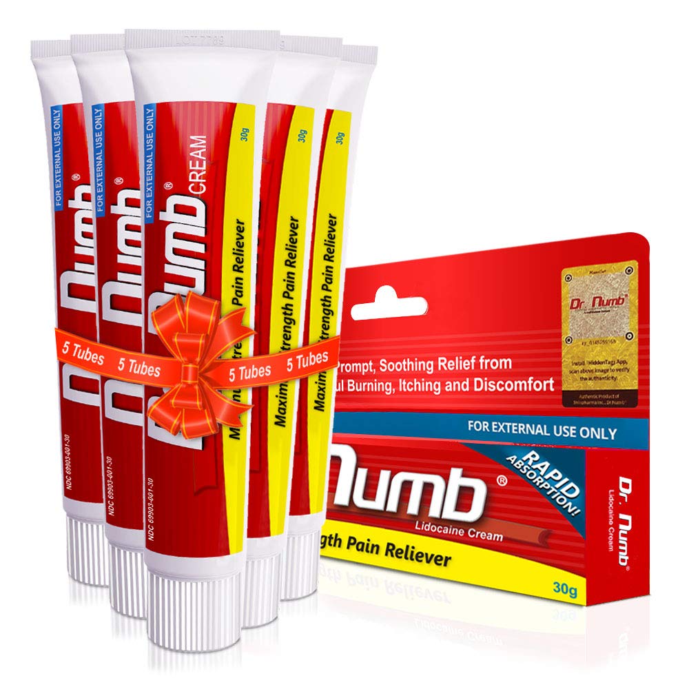 Dr. Numb 5% Lidocaine Numbing Cream - Maximum Strength Topical Anesthetic for Tattoos, Piercings & Microneedling - Pain Relief Cream for Waxing, Hemorrhoids & Cosmetic Procedures - 30g (5 Pack) - Perfect for Tattoo Artists, Body Piercing & Skincare Treatments