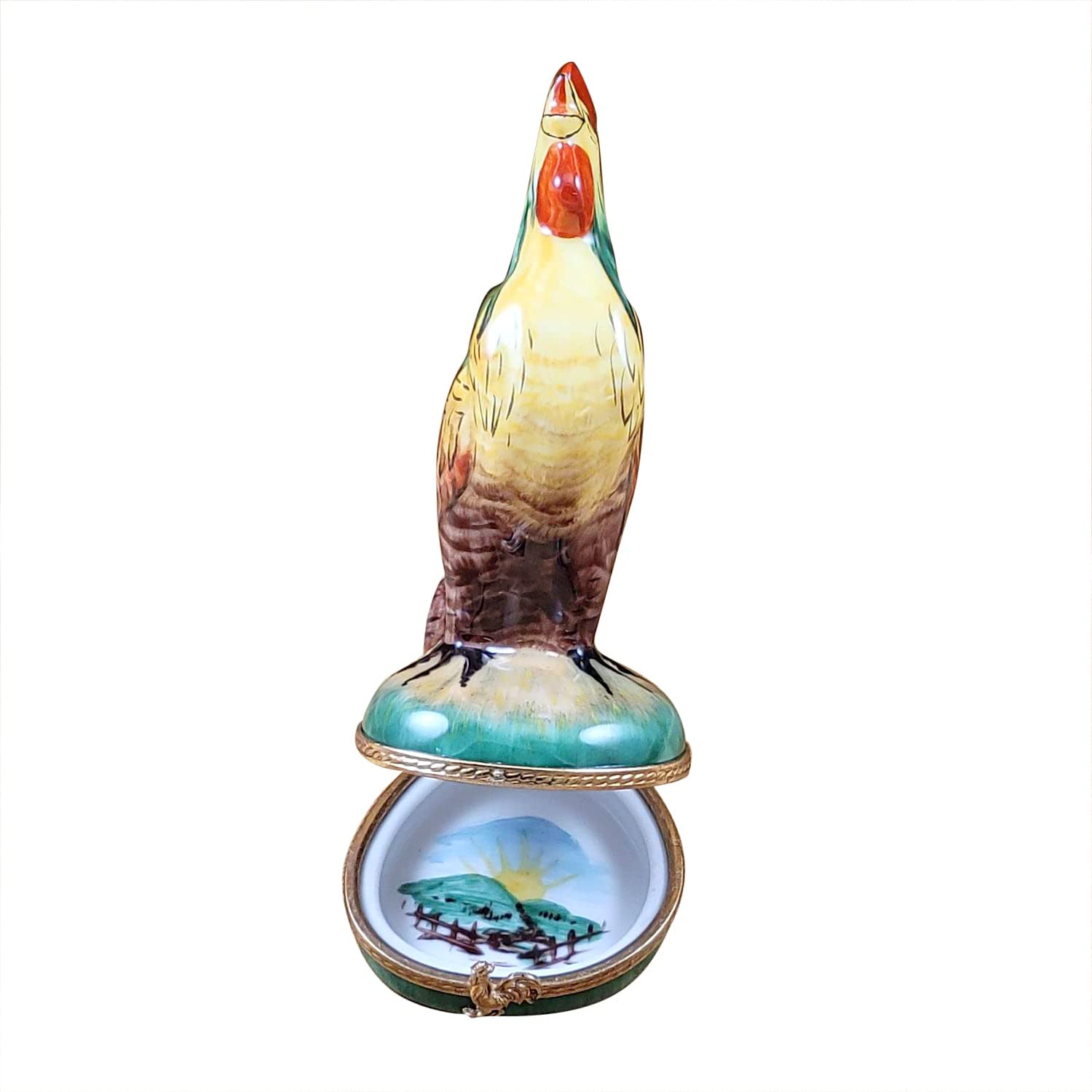 Rochard Tall Rooster Limoges Porcelain Box - Hand-Painted Collectible Trinket Jewelry Storage - Perfect for Home Decor & Gift Giving