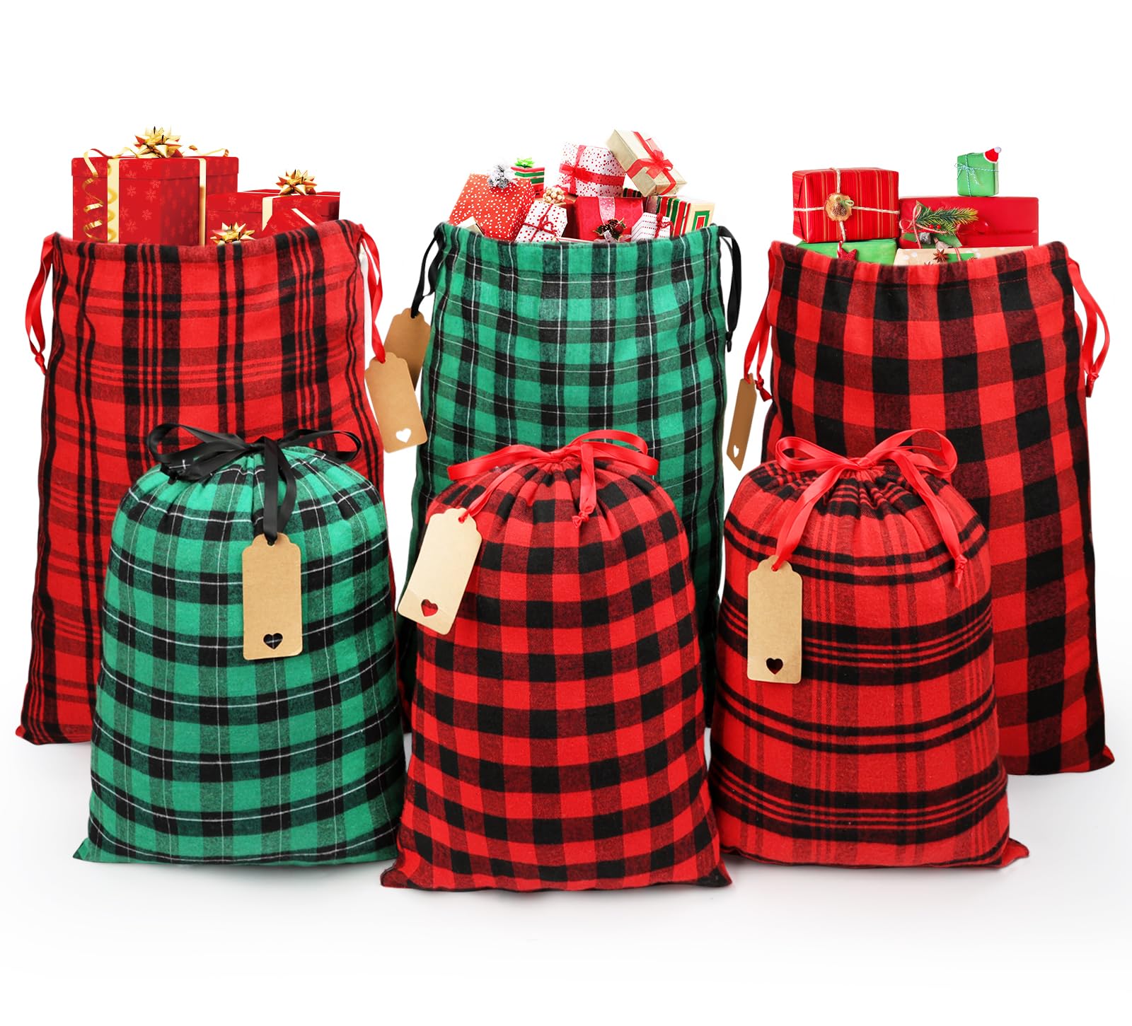 JOINDO 6 Pack Large Reusable Christmas Gift Bags with Drawstrings & Name Tags - Eco-Friendly Fabric Holiday Present Bags (Red, Green) for Xmas, Birthday, Wedding & Party Gift Wrapping