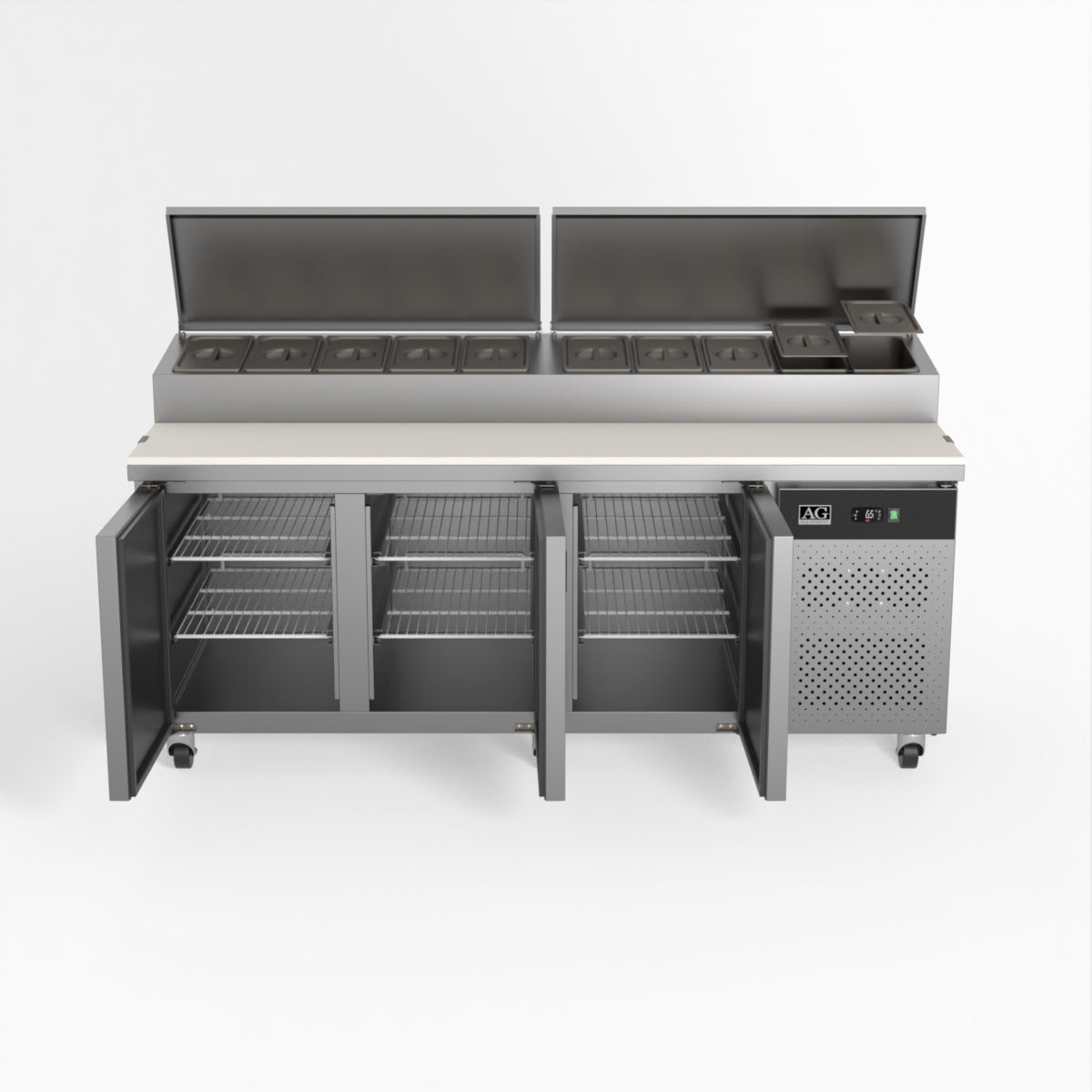 AG 3 Door Commercial Saladette Refrigerator - Holds 10 x 1/3 GN Trays - Perfect for Restaurants, Delis & Catering Businesses