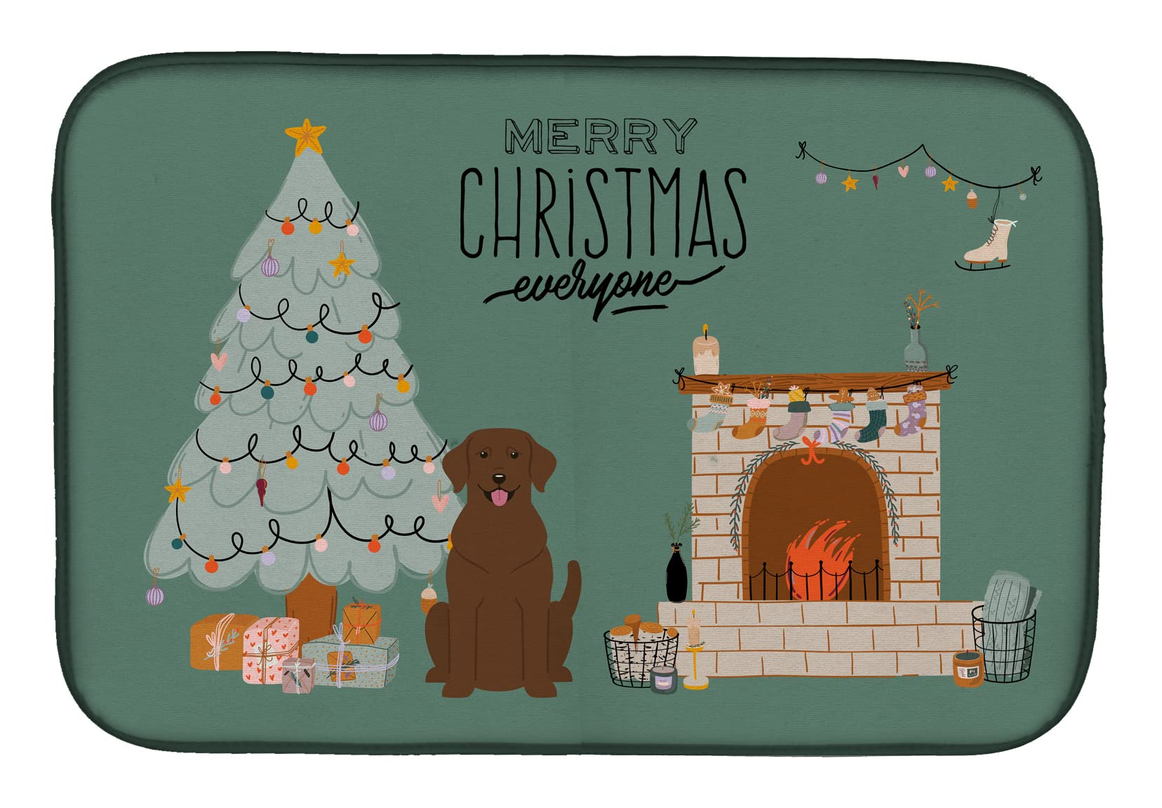 Chocolate Labrador Christmas Dish Drying Mat - Absorbent Kitchen Counter Pad for Holiday Decor