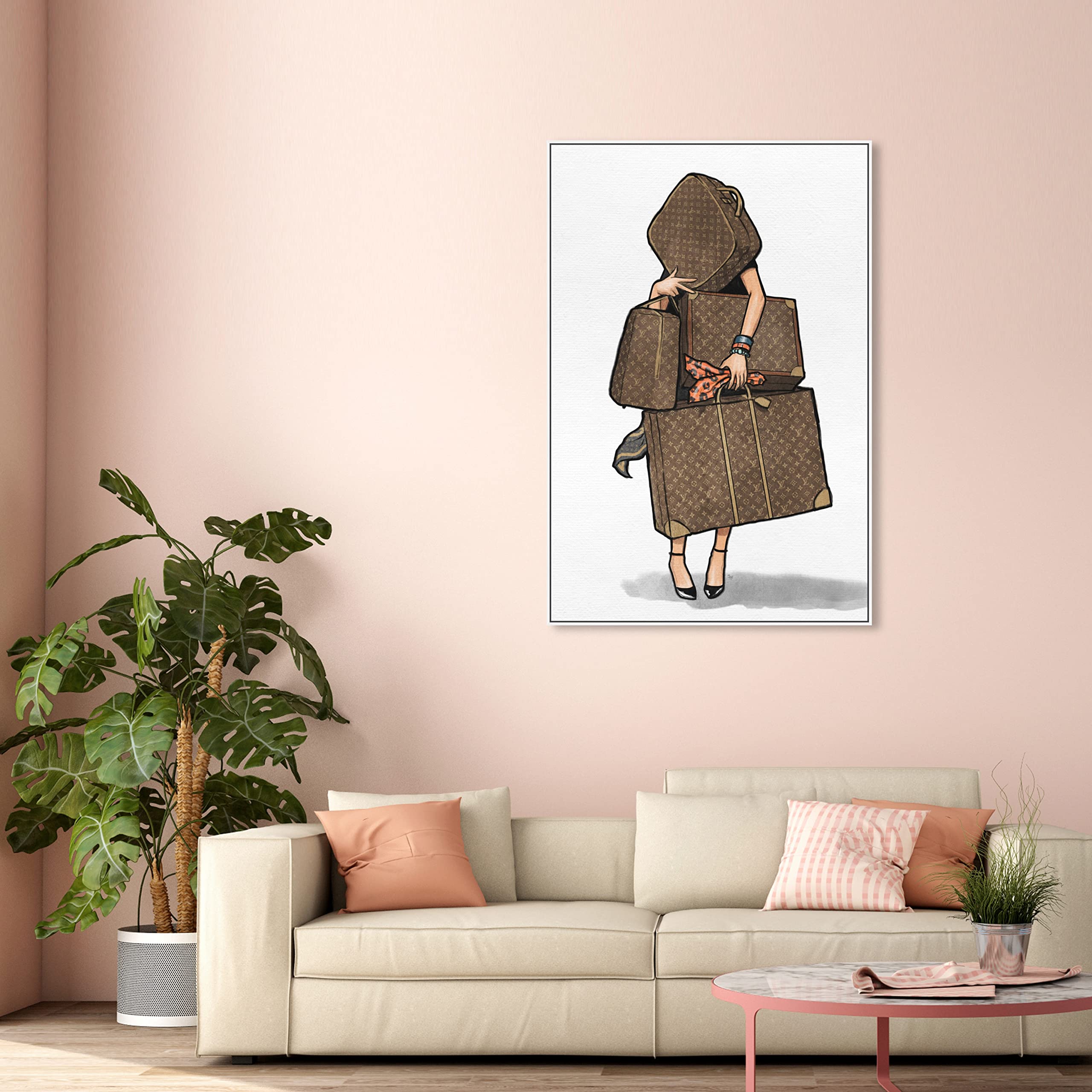 Oliver Gal Artist Co. Modern Canvas Wall Art - Fashion & Glam 'Bags, Bags, Bags' Orange Print - 36x54 Inch Home Decor for Living Room, Bedroom & Bathroom - White & Brown Framed Artwork | Perfect for Contemporary Interior Design & Gift Giving