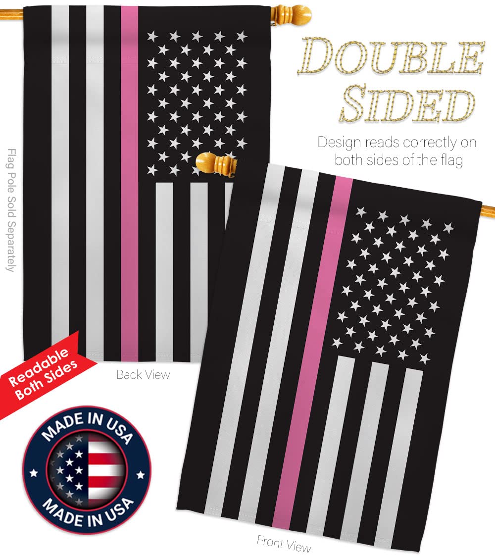 Thin Pink Line Garden House Flag - Double-Sided 28x40 Inch, Made in USA - Supports Cancer, Autism & Breast Cancer Awareness - Perfect for Yard Decor, Gifts & Outdoor Events