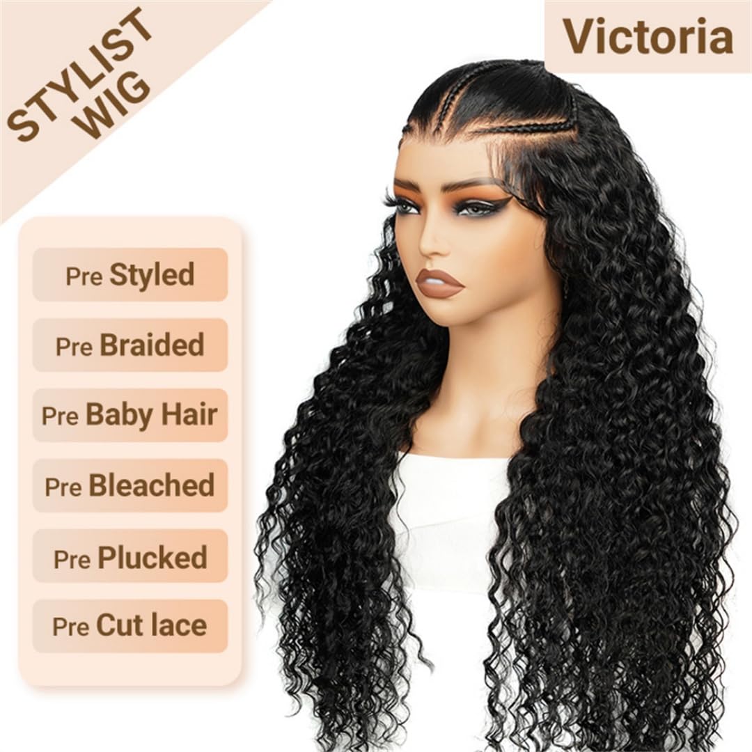 Wiggins Pre Braided Glueless Water Wave Lace Front Wig - 20 Inch Human Hair with 13x4 Lace for Black Women | Pre Plucked & Pre Cut | Perfect for Daily Wear, Parties & Special Occasions