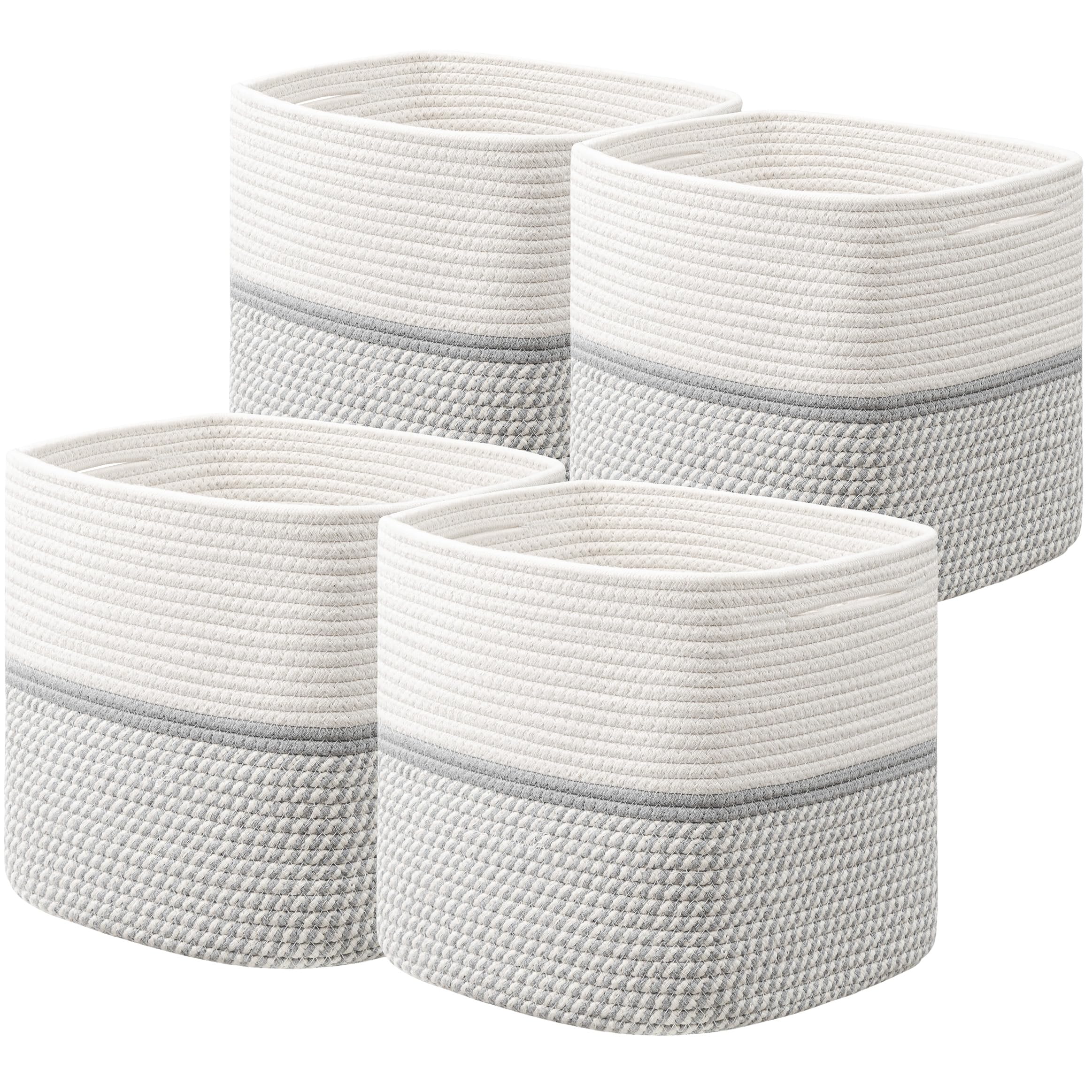 Joybest 4-Pack Woven Cube Storage Bins - Cotton Rope Basket Organizers for Kids Toys, Living Room & Nursery - Grey Decorative Storage Baskets (13 Inch) | Perfect for Toy Organization, Home Decor & Closet Storage