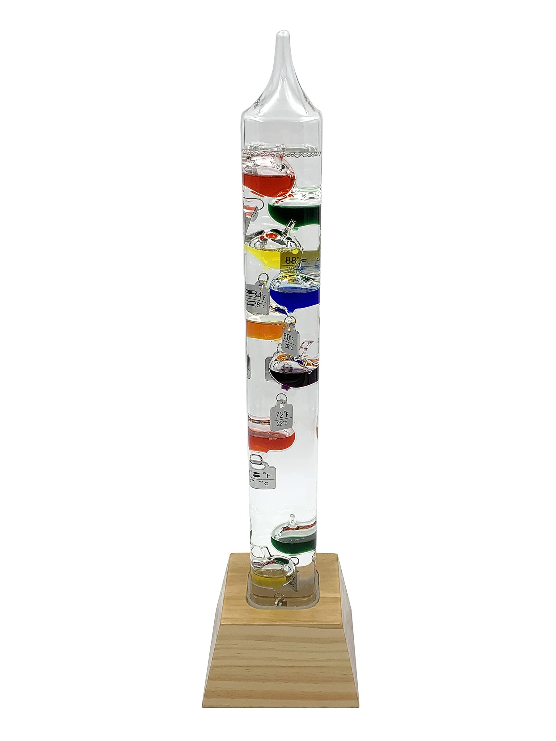 Glass Tube Galileo Thermometer with Wooden Base - 20