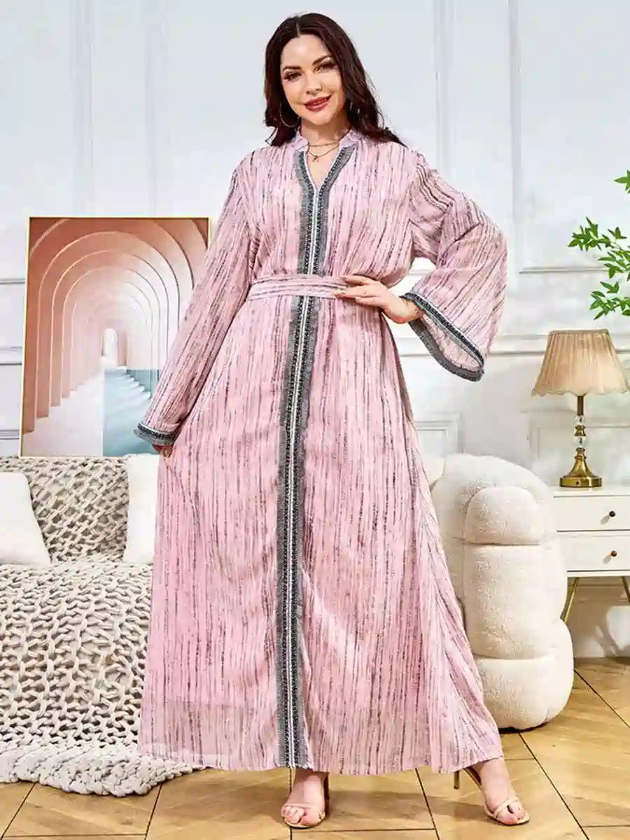 Hotfix Rhinestones Eid Caftan Kaftan Dress for Women - Elegant Long Sleeve Party Gown for Eid, Wedding, and Special Occasions #25392